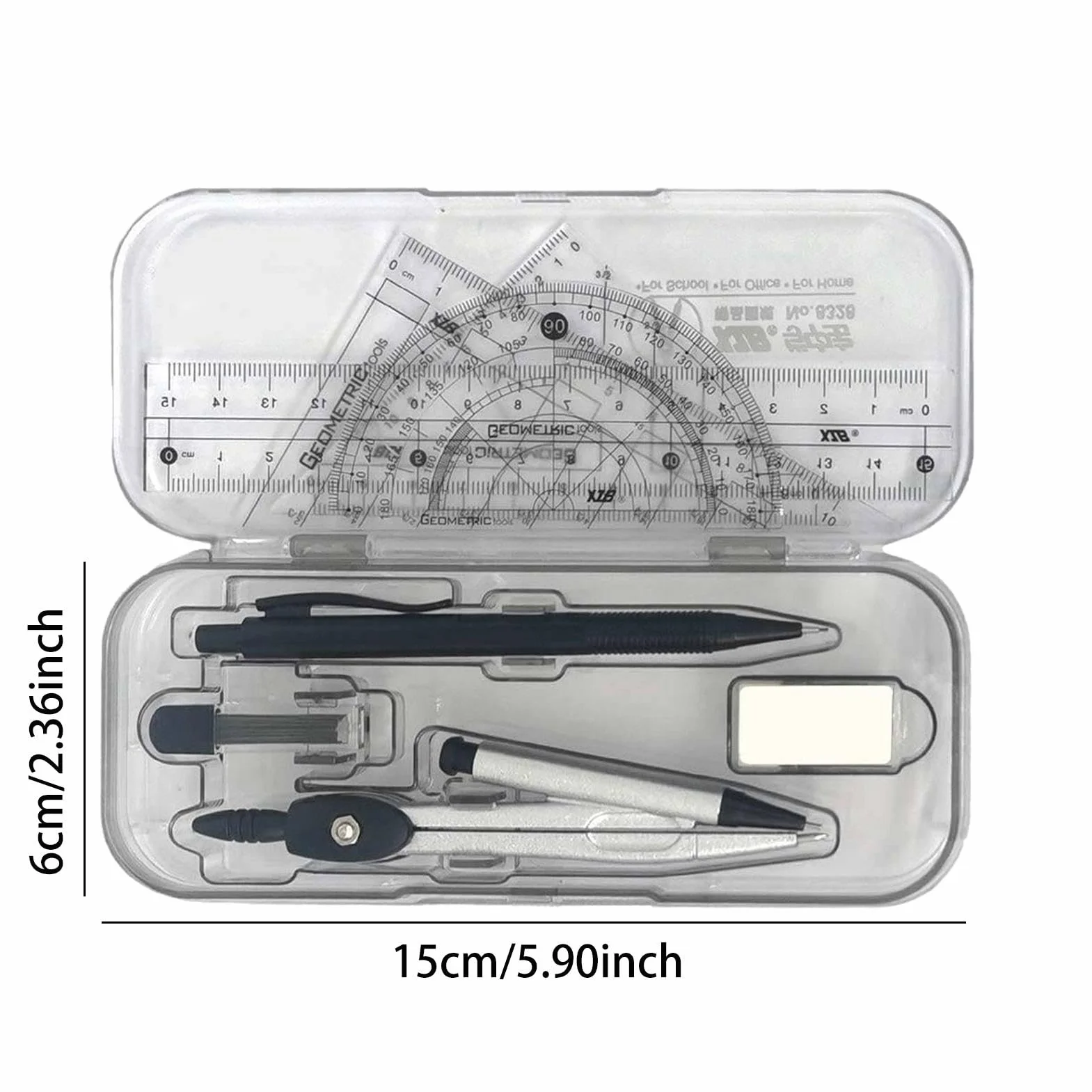 Compass and Protractor Set, Math Geometry Kit, Protractor Kit, Math Tool Set, Geometry Set, Comprehensive Geometry Toolkit Precision Engineering Versatile Use for Student, School