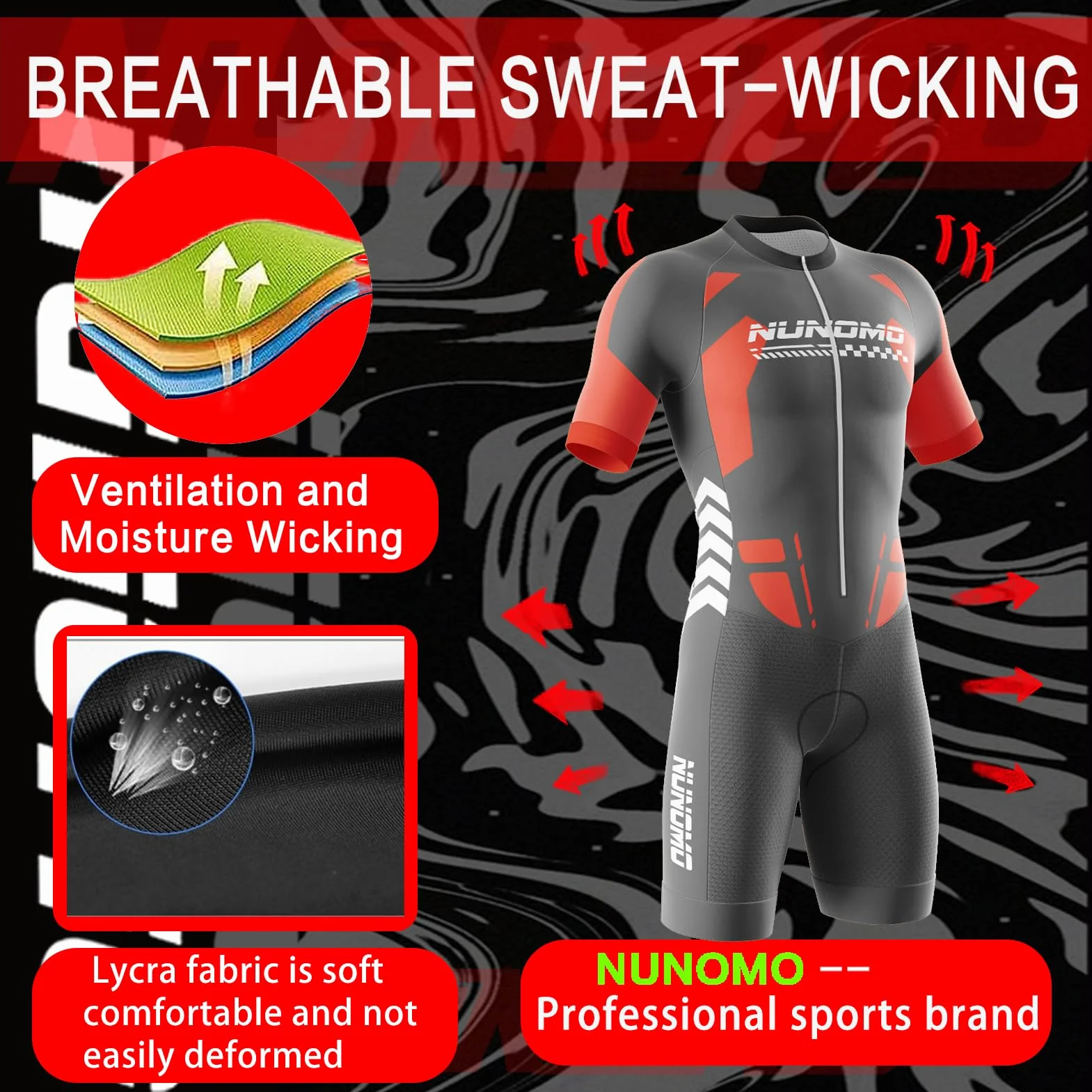 Męski kombinezon triathlonowy z krótkim rękawem, MTB Body Trisuit Cycling Skinsuit with Gel Pad do pływania/biegania/jazdy na rowerze, z żelową wyściółką, szybkoschnący, oddychający
