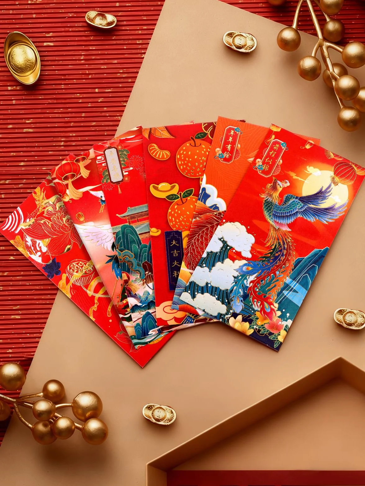 Kalolary Chiński Nowy Rok Czerwona Koperta Szczęście Hong Bao Chiński Styl Brązujący Wzór Tradycyjne Czerwone Kieszenie na pieniądze na Święto Wiosny, Urodziny i Ślub (60)