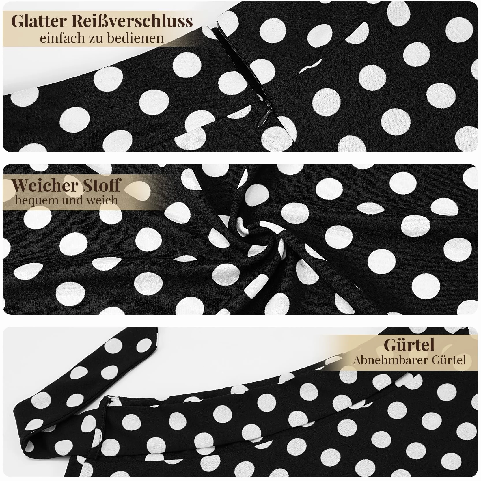 WERFORU Damska spódnica midi w stylu lat 50. XX wieku, rockabilly, vintage, linia A, swing, plisowana spódnica z paskiem