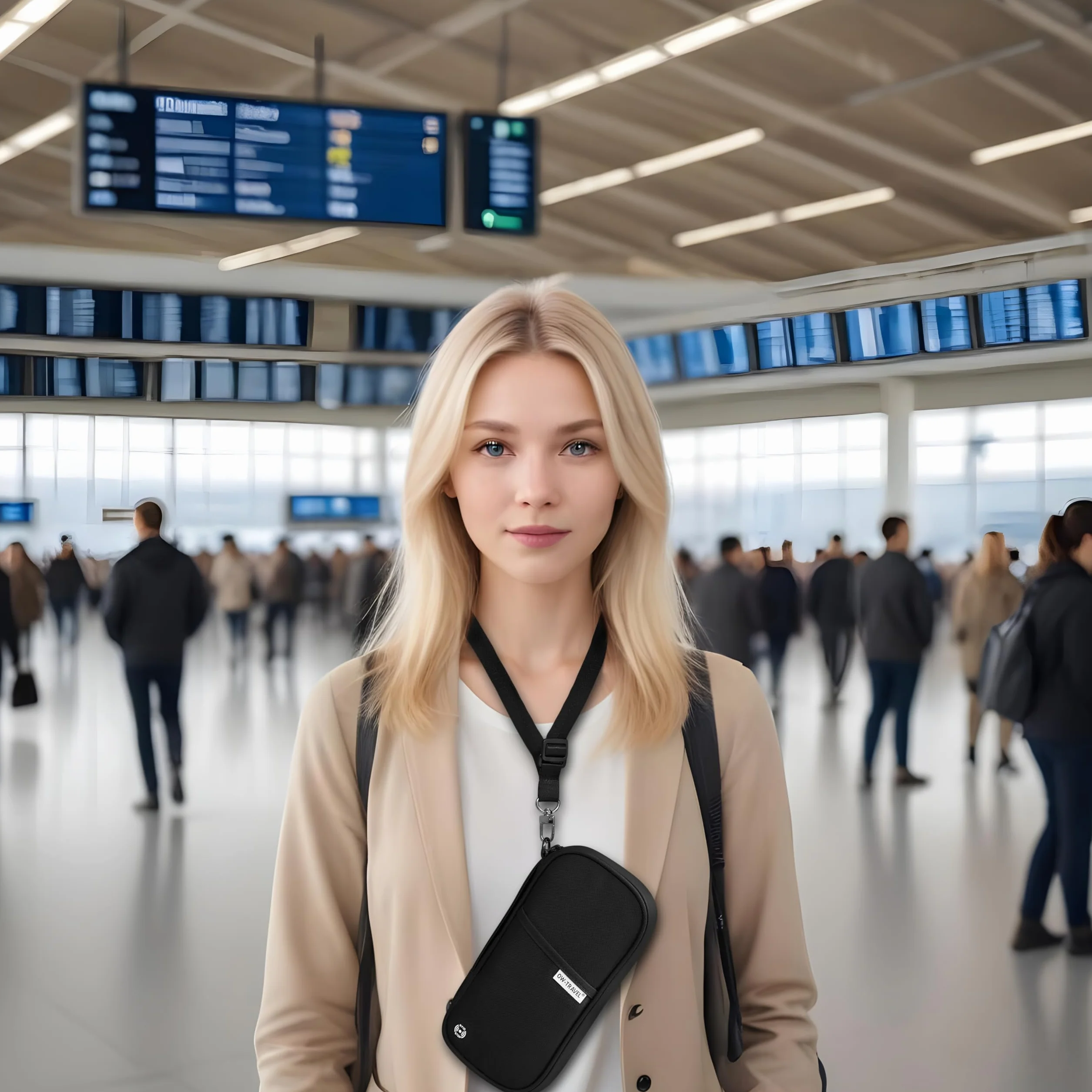 OW-Travel Etui na Paszport i Dokumenty (czarny) z ochroną RFID. Pojemne etui na paszport 4 paszporty na bilety lotnicze. Dołączone paski na nadgarstek i szyję bez użycia rąk