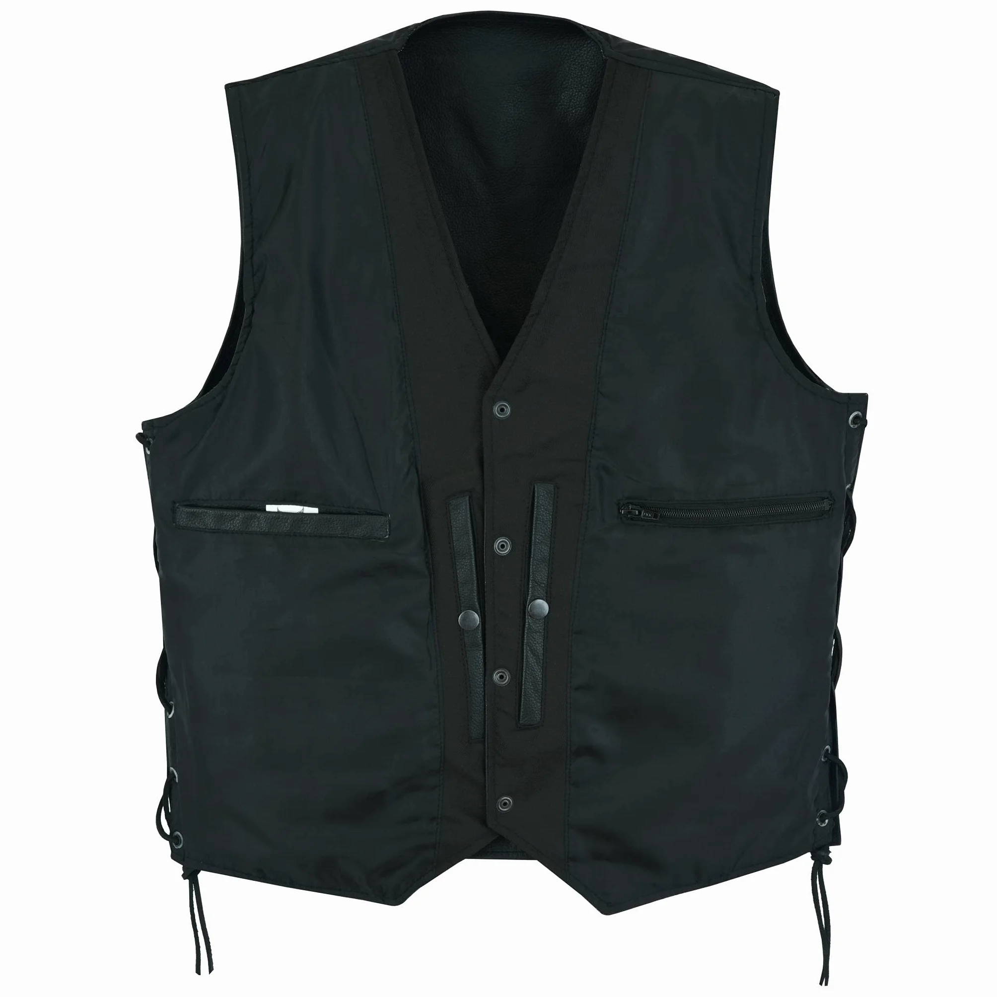 Leatherick Top-Grain męska kamizelka z prawdziwej skóry bydlęcej, czarna, klasyczna kamizelka z bocznymi sznurowadłami i ukrytymi kieszeniami do noszenia