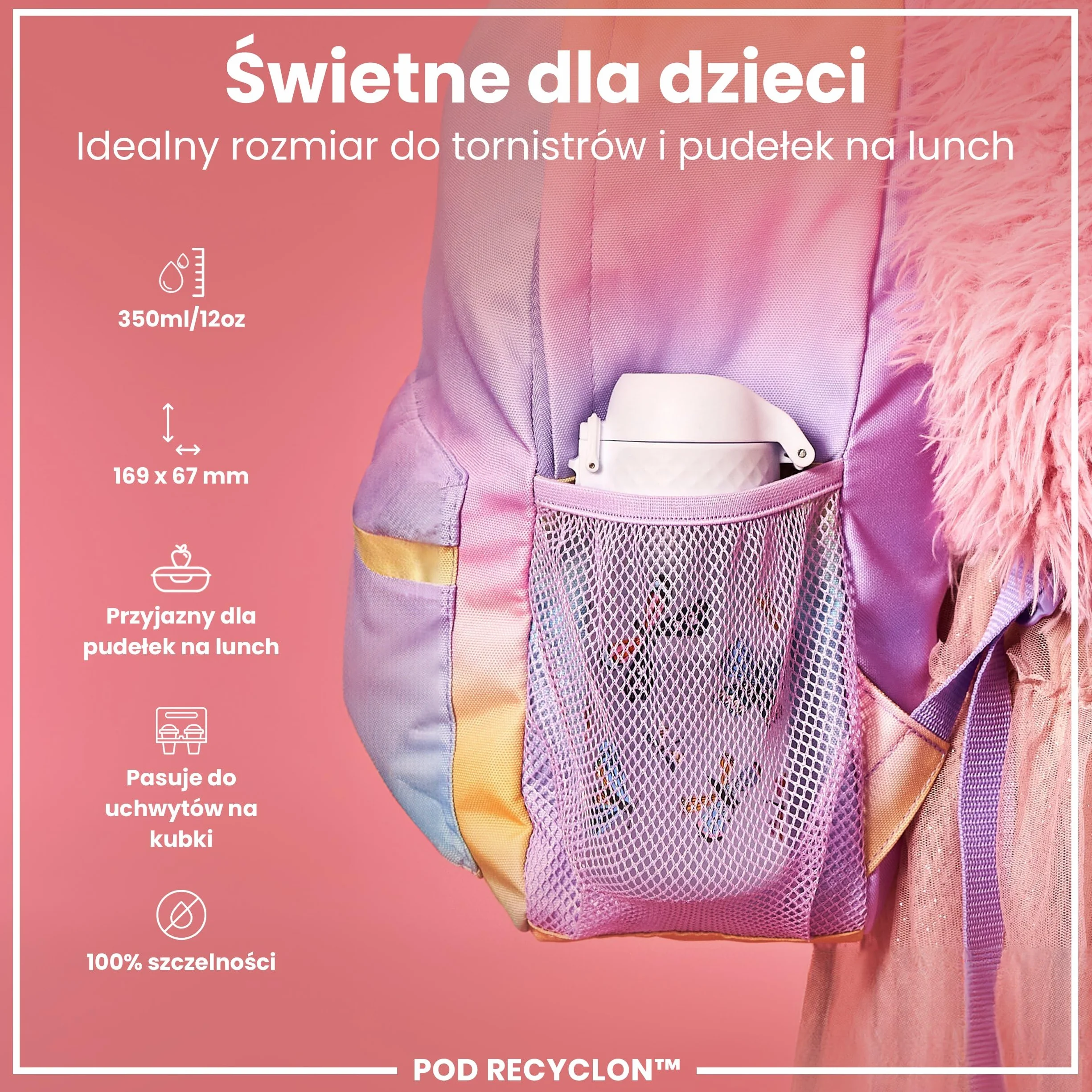 ION8 Butelka dla Dzieci, 350 ml/12 oz, Szczelna, Łatwa do Otwarcia, Bezpieczny Zamek, Można Myć w Zmywarce, Bez BPA, Uchwyt do Przenoszenia, Łatwa do Czyszczenia, Bezwonny, Wzór Motyle