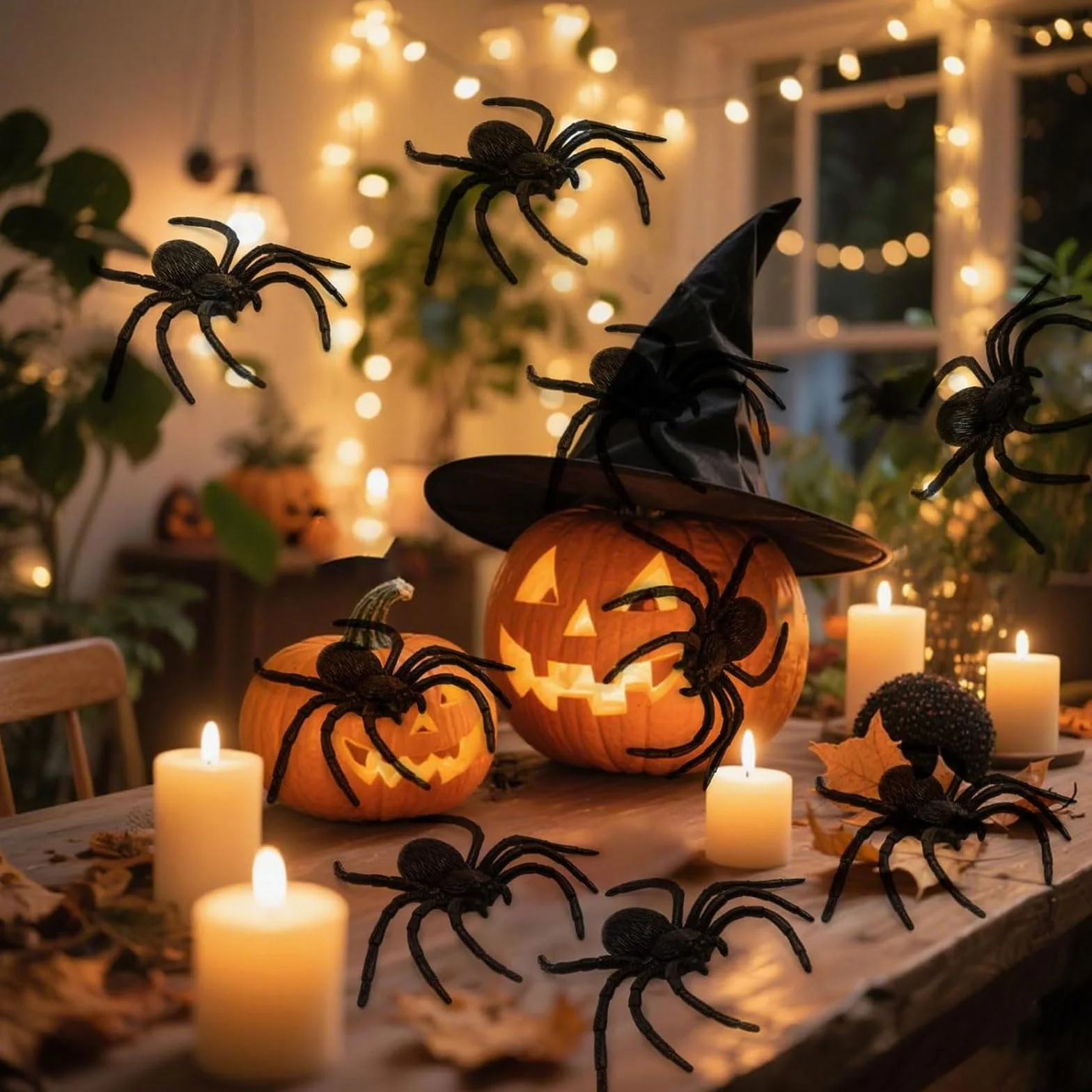 8 sztuk plastikowych pająków, dekoracje na Halloween, pająki na Halloween, sztuczne pająki, czarne duże pajęczyny, realistyczne rekwizyty do sztuczki, przerażające