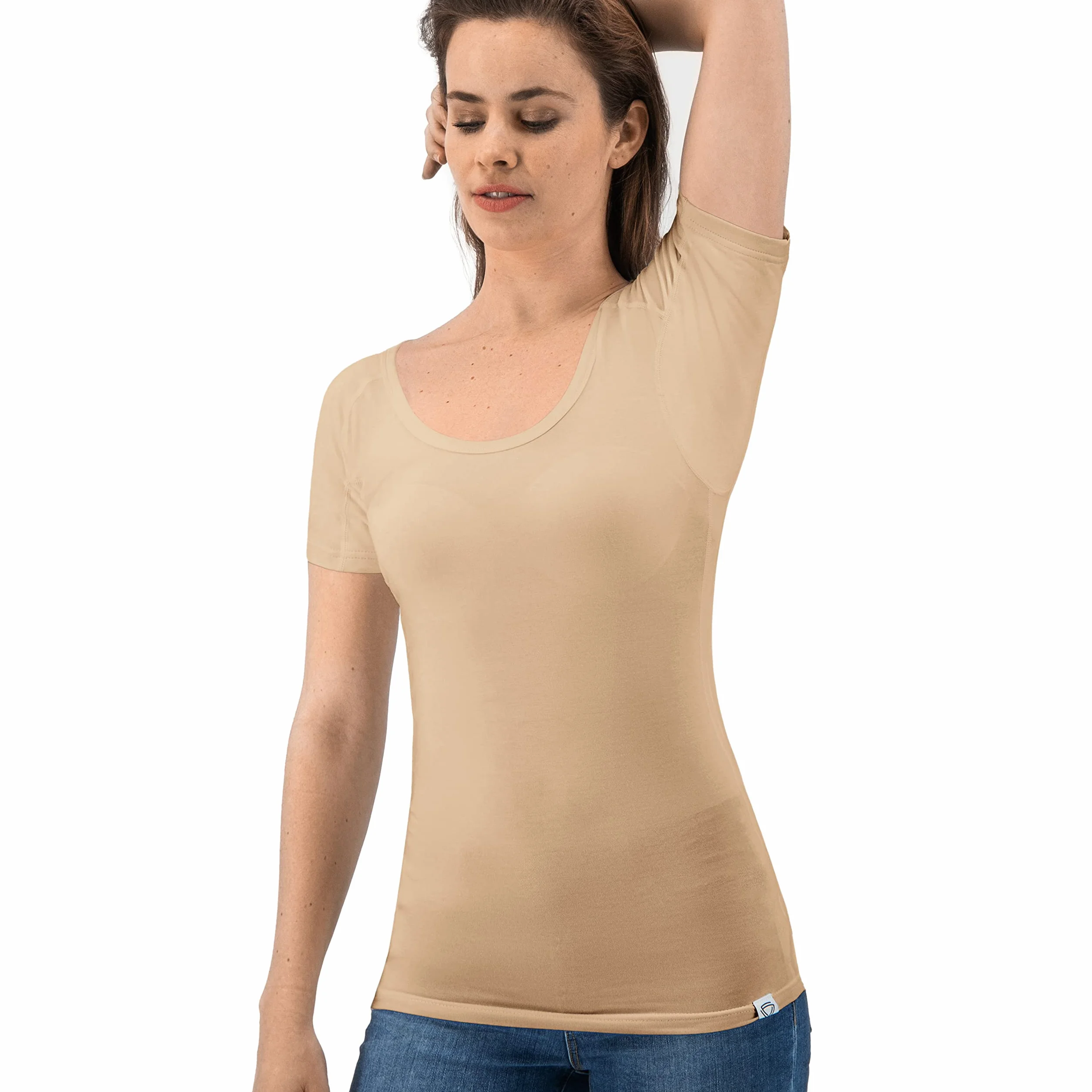 Przeciwpotna koszulka - koszulka przeciw plamom potu - koszulce pod koszulę - Przeciwpotna koszulka pod koszulę - z systemem ArmPads PRO & Silver Treatment - damska - okrągła szyja
