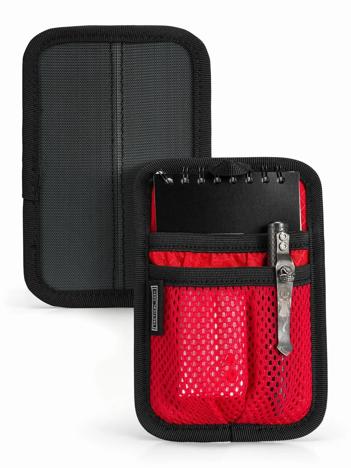 TACTICAL_GEEK TCM4 Mini tablica organizacyjna EDC, akcesoria do plecaka z gładkim hakiem tylnym panelem, panel modułowy z otwartą kieszenią i kieszenią siatkową, czerwony