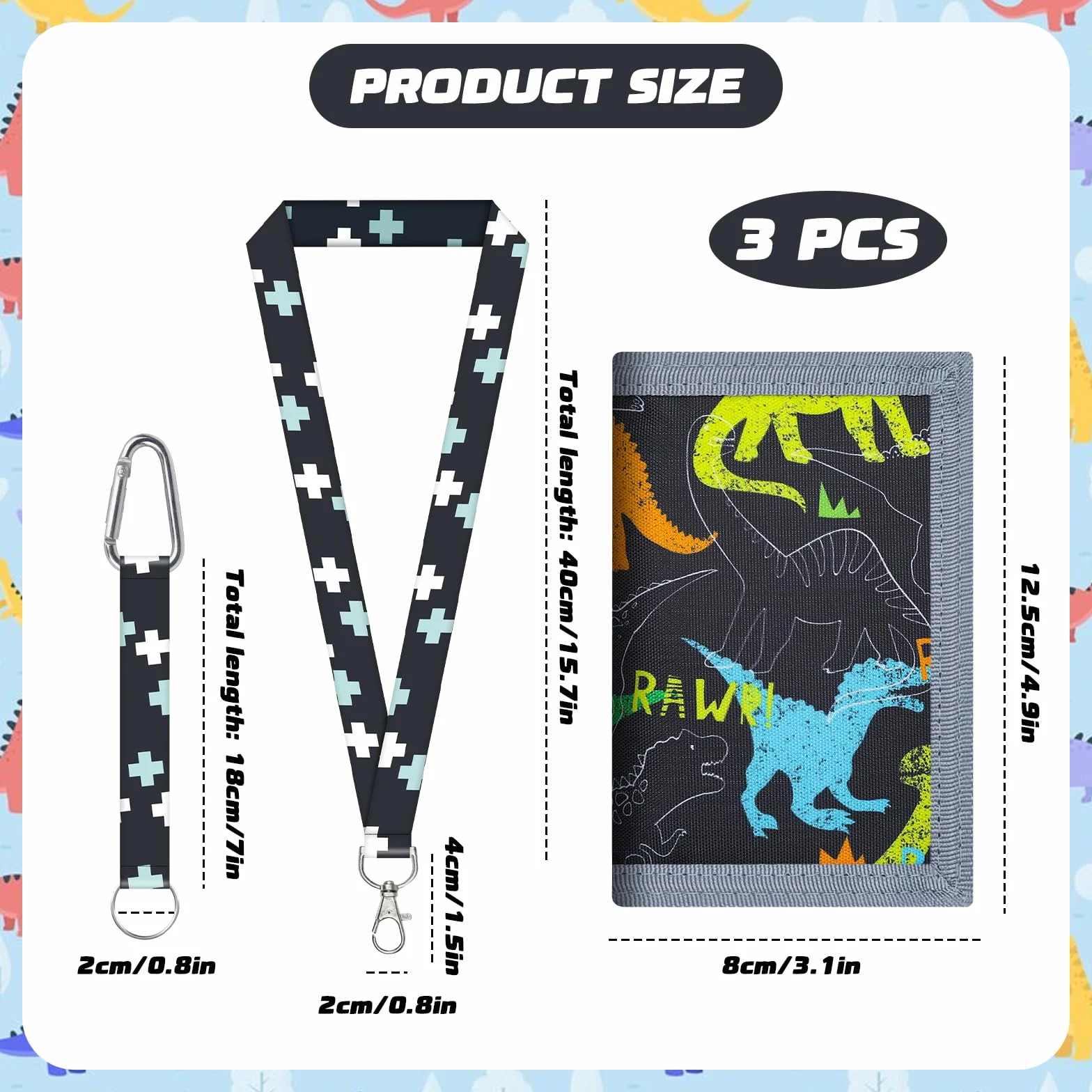 PLUSHCEWT Dinozaur dziecięcy portfel, wodoodporny portfel z zamkiem błyskawicznym Trifold, oryginalny portfel dla chłopców i dziewcząt, prezenty urodzinowe dla dzieci od 4 do 18, B, as shown