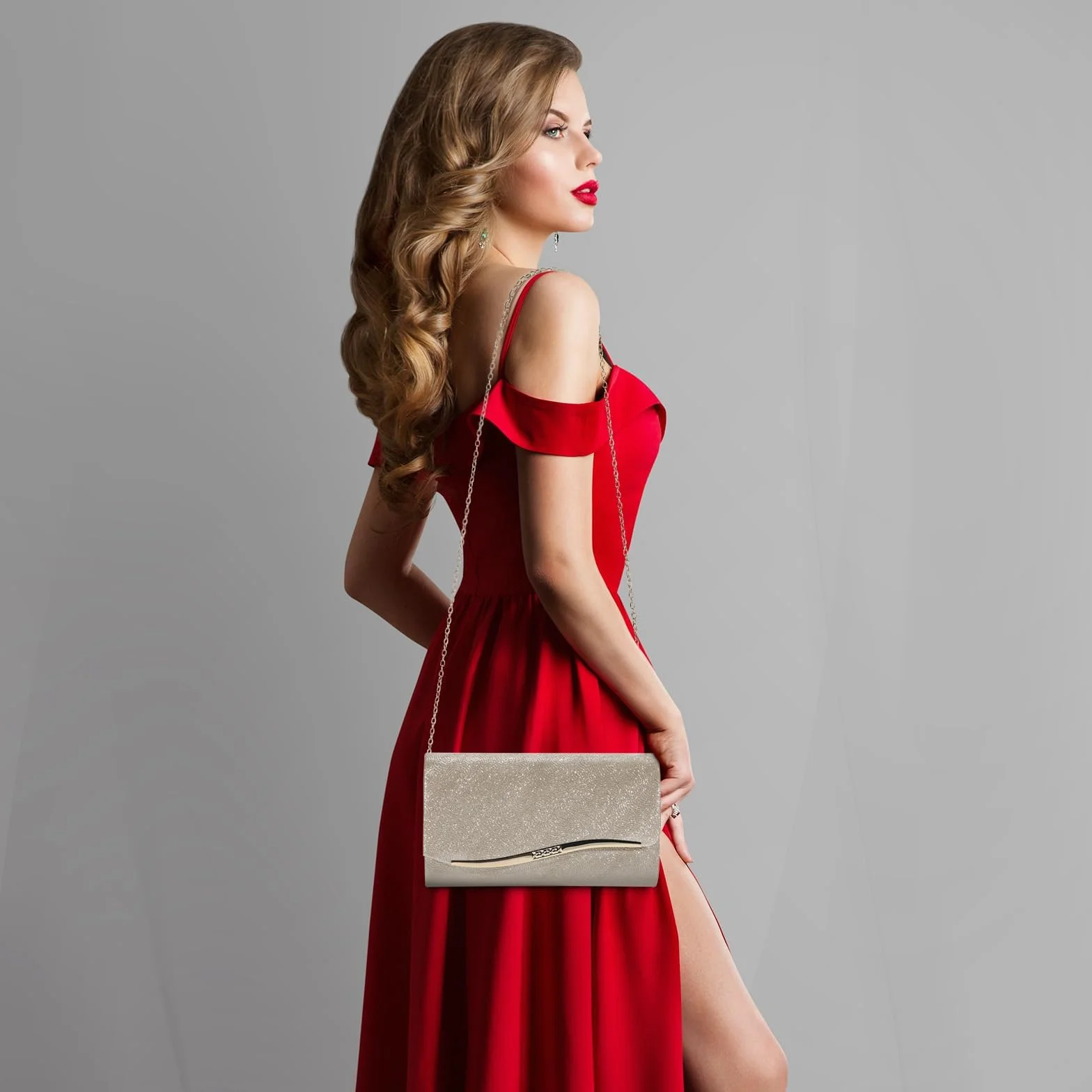 UBaymax Clutch damska torebka wieczorowa, błyszcząca, łańcuszkowa, modna torebka, elegancka koperta Crossbody na bal noworoczny, wesele, imprezę i wesele