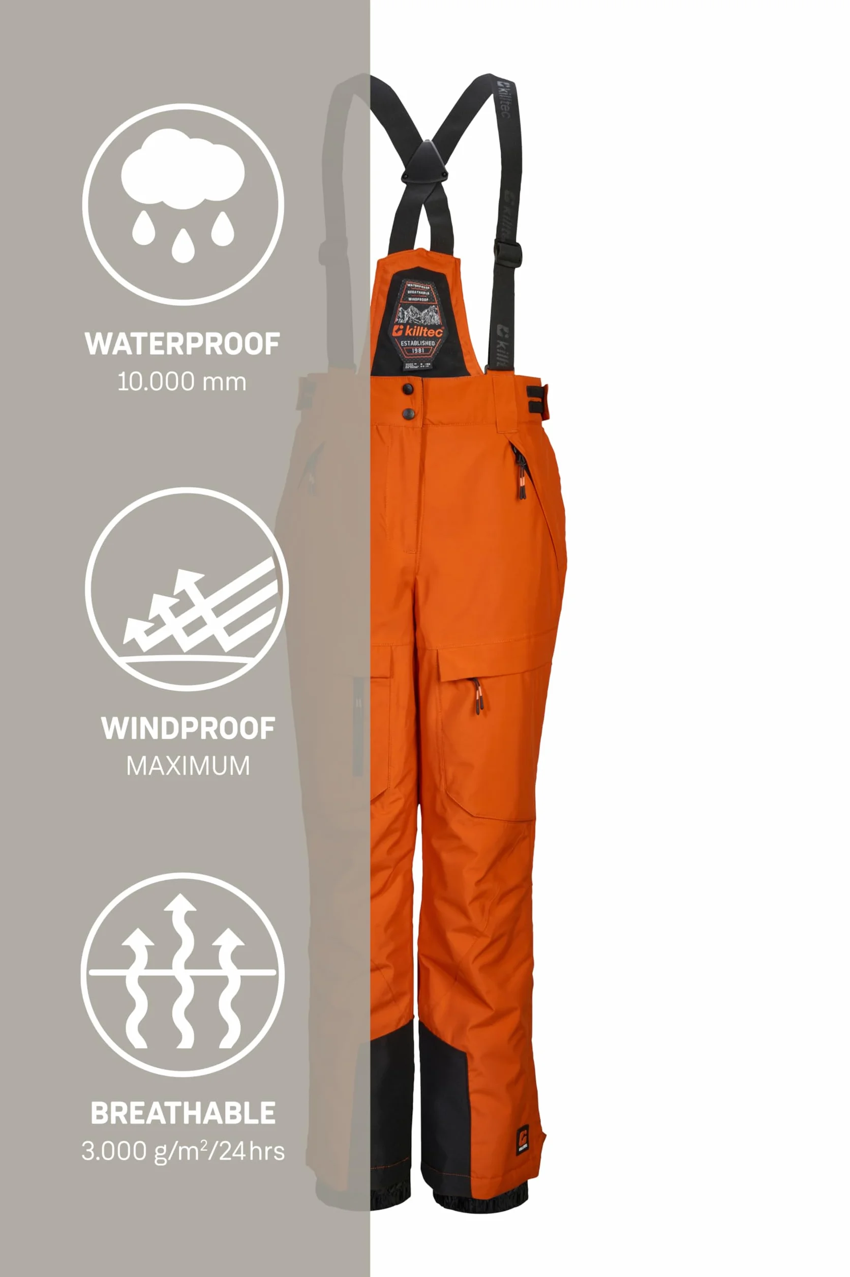 Killtec Ksw 204 Bys Ski Pnts - Spodnie narciarskie/spodnie funkcyjne z odpinanym szelkami, łapaczem śniegu i ochroną krawędzi Chłopcy