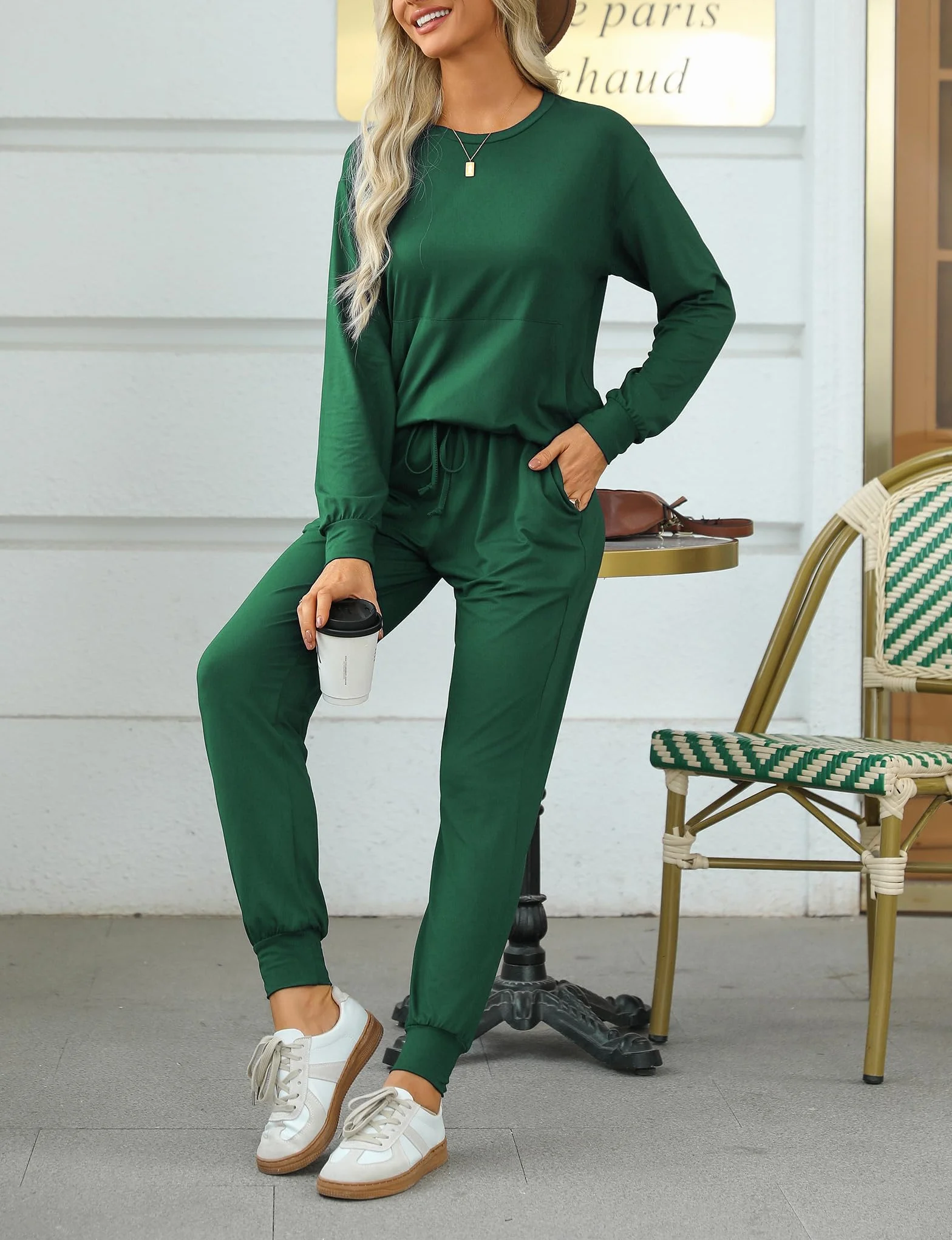 Irevial Damski dwuczęściowy dres sportowy z długim rękawem, na co dzień, okrągły dekolt, strój, bluza dresowa, do joggingu, domu, na świeżym powietrzu