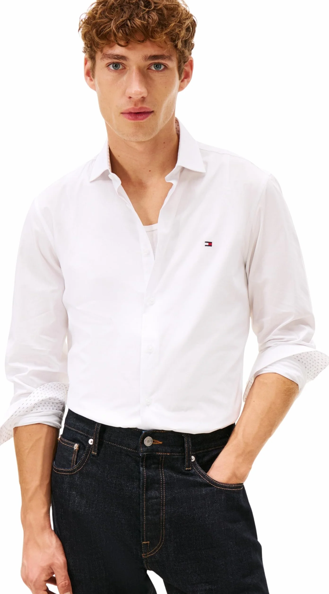 Tommy Hilfiger Męska koszula Flex Dobby SF MW0MW41684 L/S, biała, XL, Biały (biały), XL
