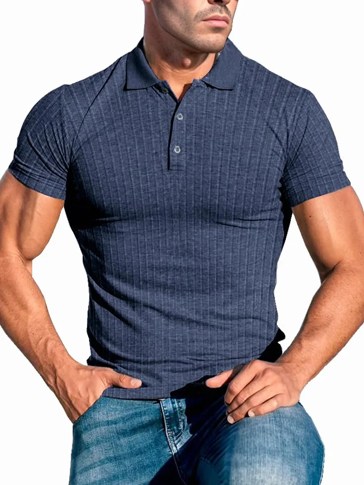 Lehmanlin Męskie koszulki ze stretchem z długim rękawem bawełniane koszulki polo slim fit