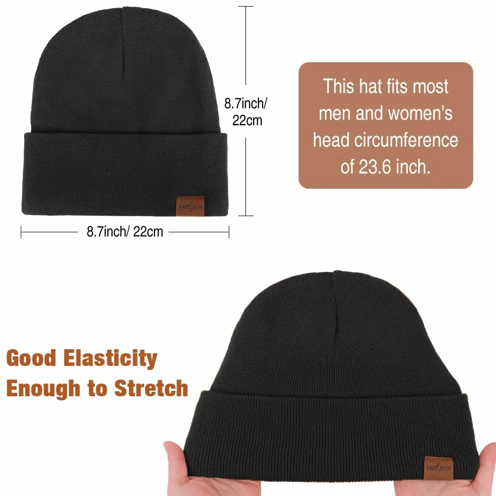 DRESHOW Dzianinowa Czapka Beanie z Satynowa Podszewka Czapki Zimowe dla Kobiet Mężczyzn Miękka Ciepła Zimowa Czapka z Daszkiem Unisex