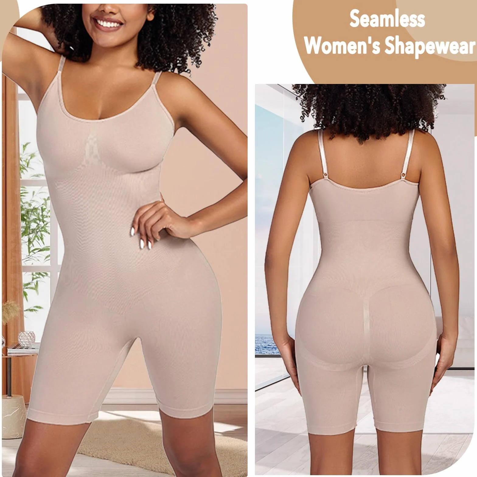 Merlvida Shapewear Damski Kombinezon Całkowity Mocno Modelujący Wyszczuplający Brzuch Bezszwowy Body Modelujące z Regulowanymi Ramiączkami