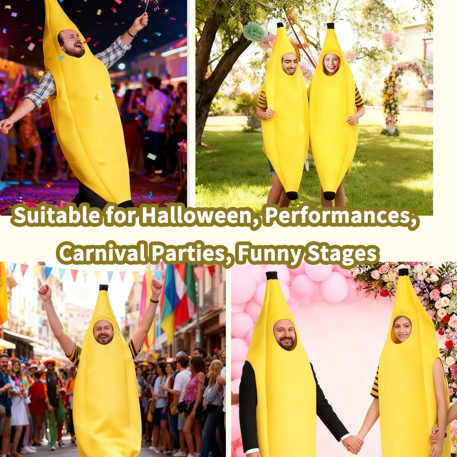 Kostium bananowy dla dorosłych, uniseks, zabawny kostium banana z żółtymi okularami, na karnawał, Halloween i imprezę cosplay, zabawny kostium dla mężczyzn i kobiet, 150-175 cm, kostium