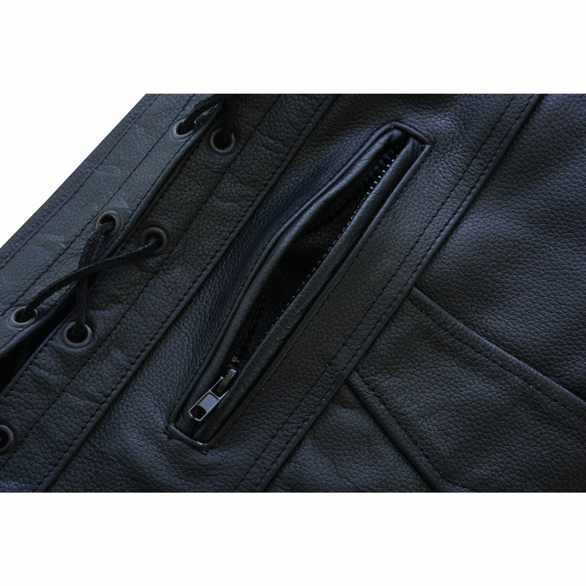 Leatherick Top-Grain męska kamizelka z prawdziwej skóry bydlęcej, czarna, klasyczna kamizelka z bocznymi sznurowadłami i ukrytymi kieszeniami do noszenia