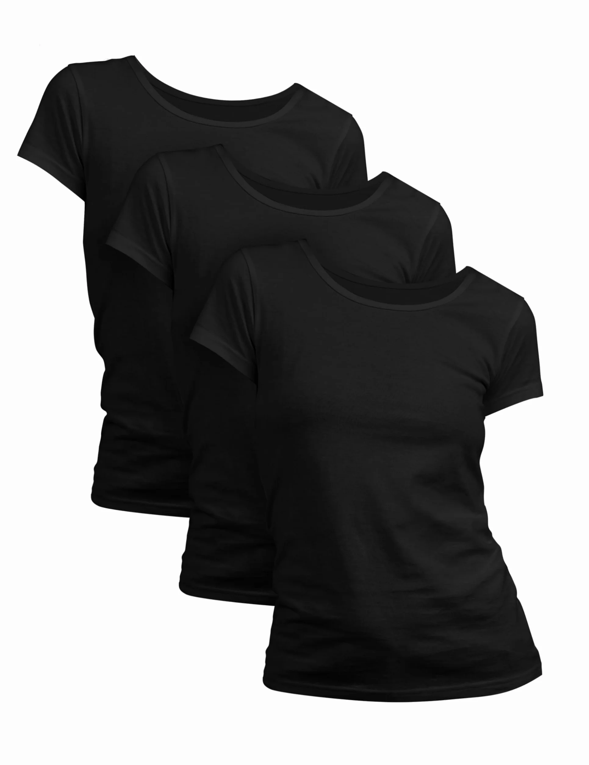 Basic Treasure Koszulka damska, zestaw 3 sztuk, czarna, krótki rękaw, 100% bawełny