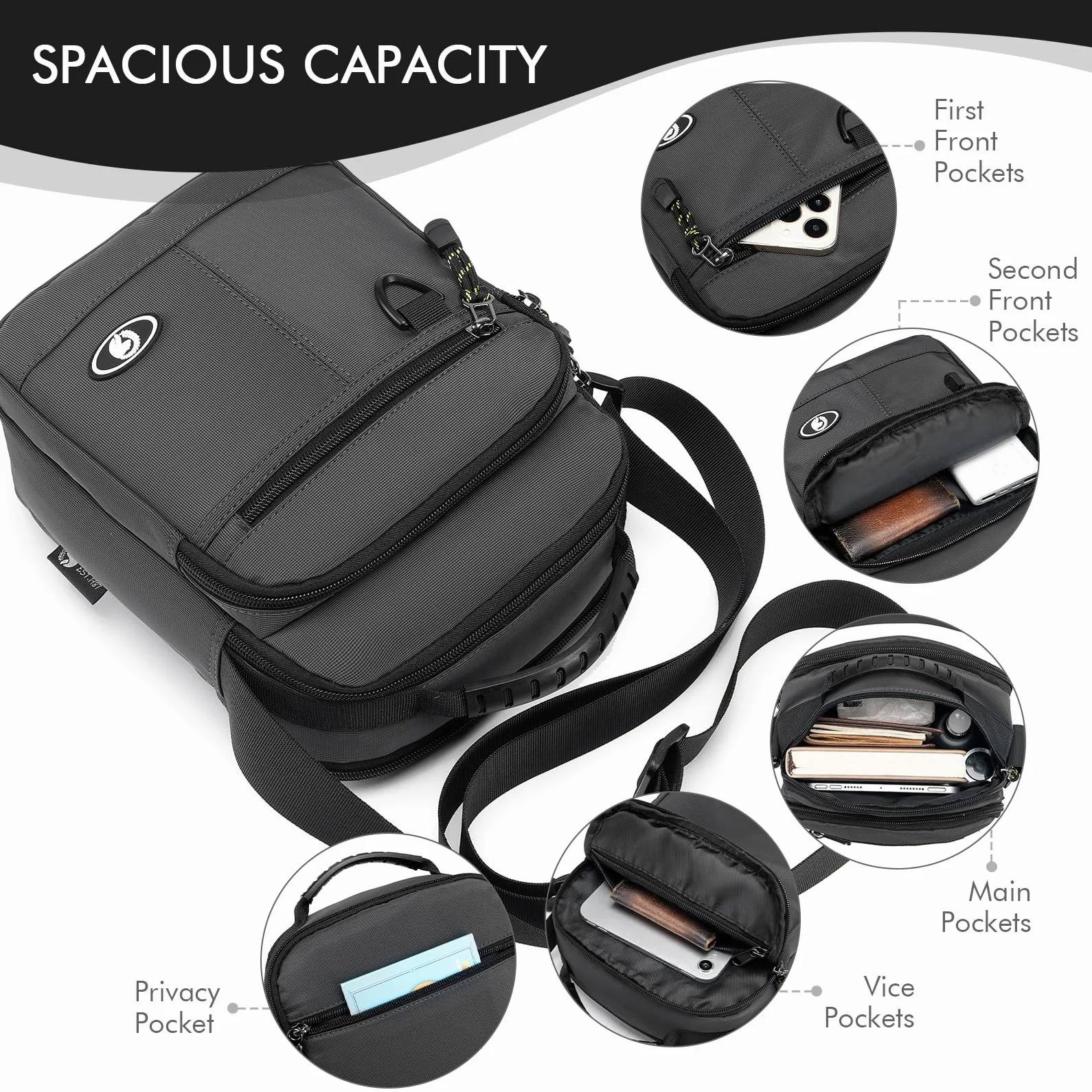 BAGZY Męska Nylon Wodoodporna Torba na Ramię dla 9,7-Calowy IPAD, Saszetka Krocząca, Etui do Telefon, Męska Torba Codzienna z Regulowanym Paskiem na Ramię do Biura/Studiów/Podróży