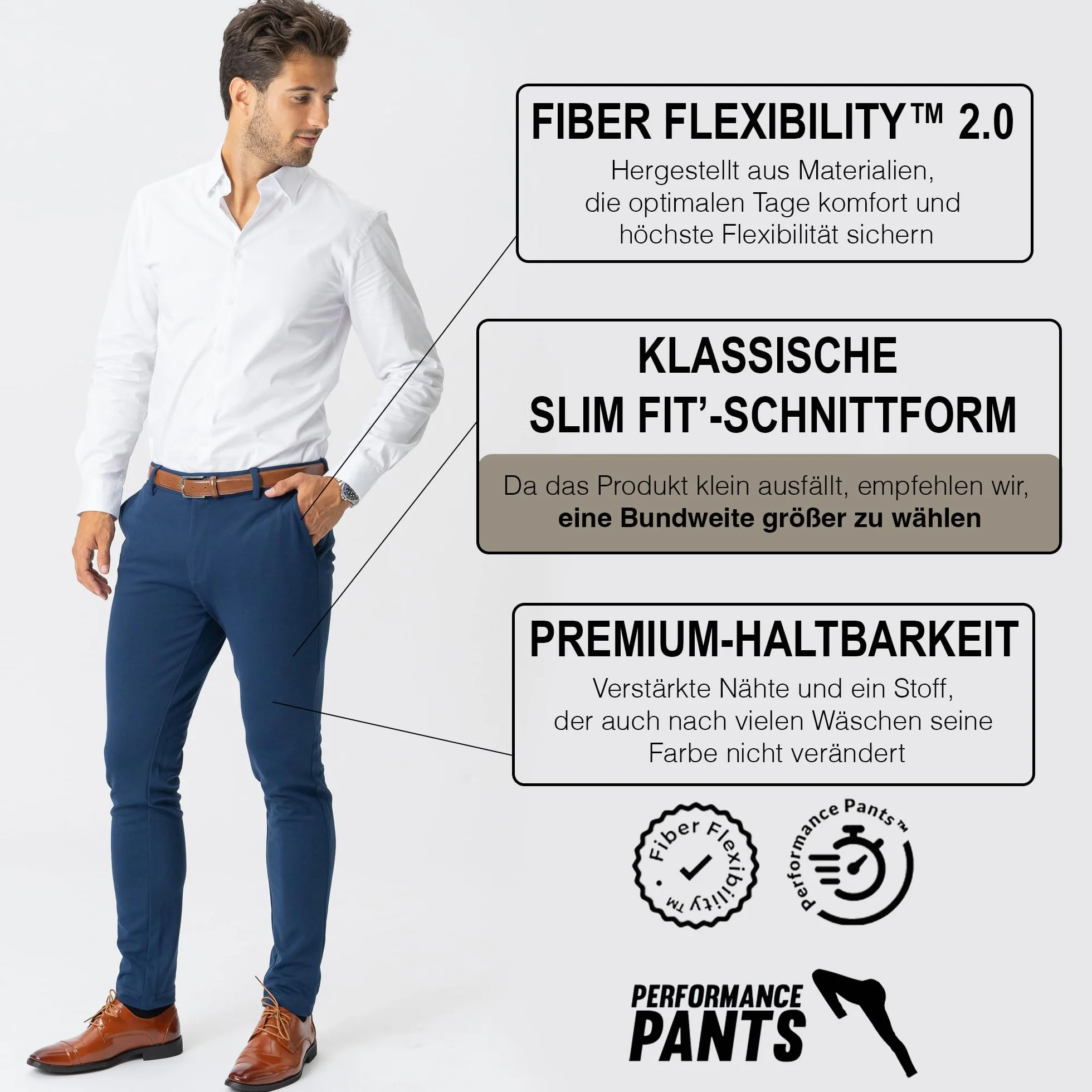 Performance Pants Męskie - stylowe spodnie męskie slim fit ze stretchem - wygodne praktyczne spodnie męskie do biznesu i w czasie wolnym - wygodne spodnie materiałowe męskie