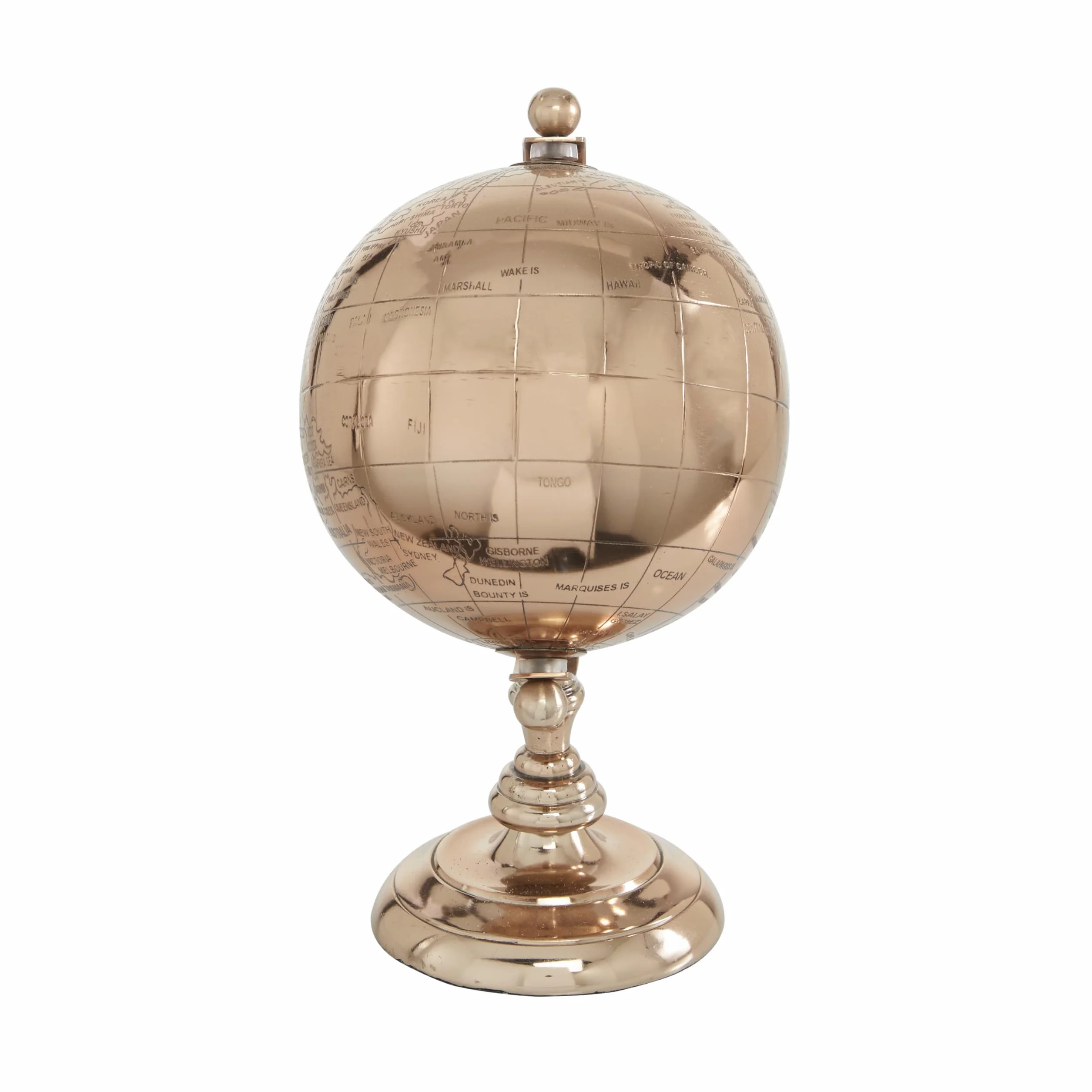 Deco 79 Tradycyjny aluminiowy globus edukacyjny, geograficzny, nowoczesna dekoracja biurka - do szkoły, domu i biura, 15 cm dł. x 15 cm szer. x 25 cm wys., różowe złoto