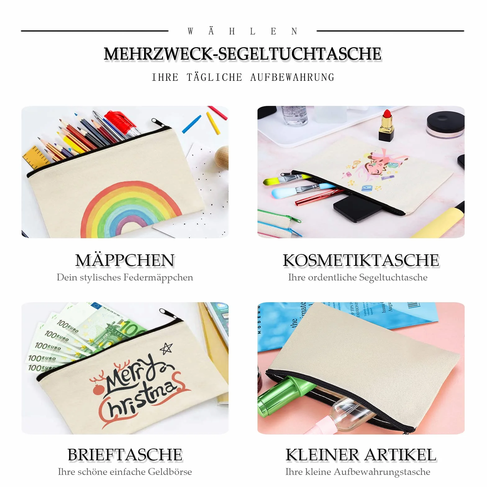 Materiałowe Woreczki z Zamkiem Błyskawicznym, Mała Torba Kosmetyczka, Piórnik na Długopisy, Kolor