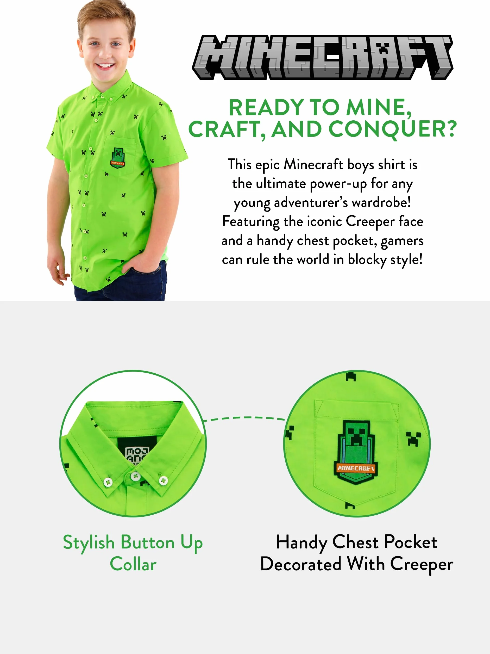 Minecraft Chłopcy Koszula Creeper