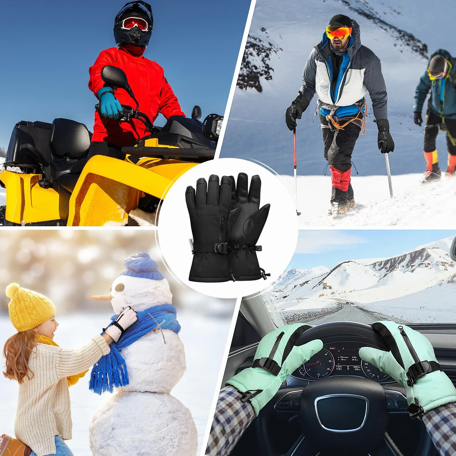 Mittens dziecięce wodoodporne rękawice śnieżne kompatybilne z ekranem dotykowym, ciepłe, odpowiednie na zimne warunki pogodowe i snowboard.