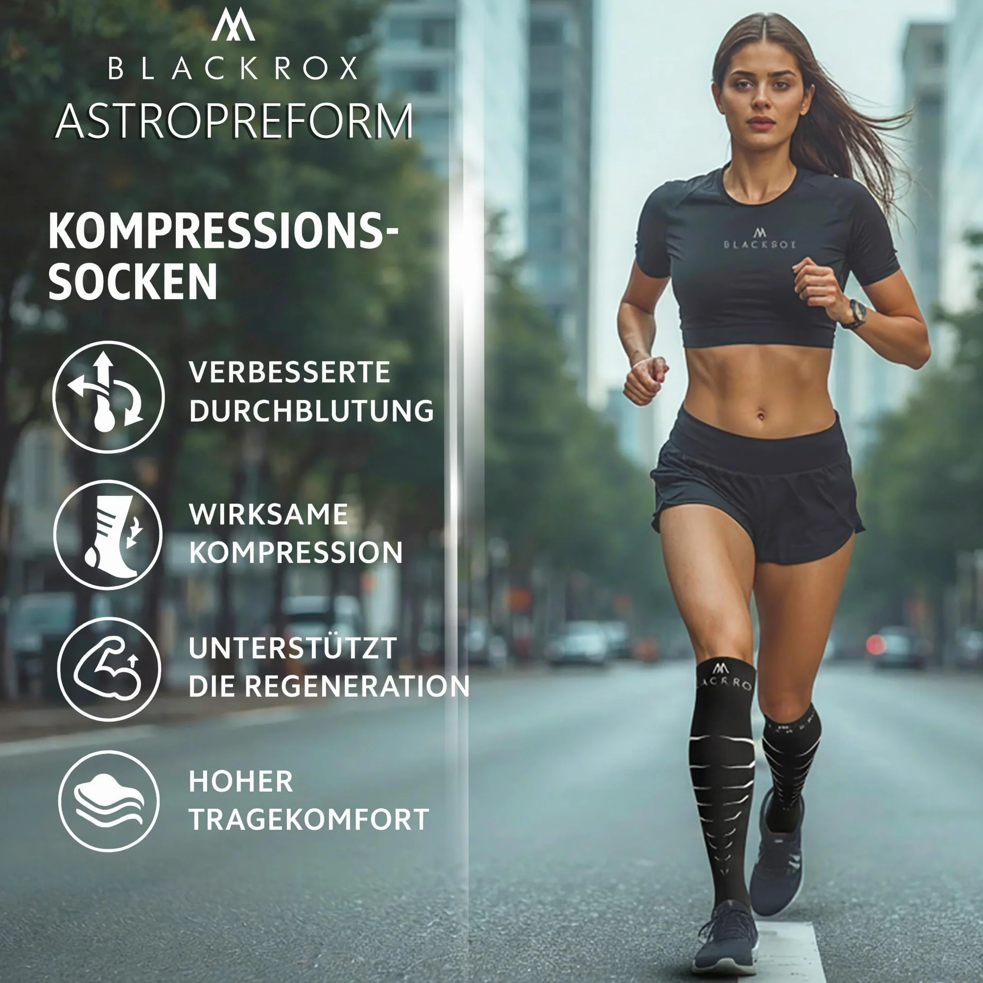 BLACKROX Skarpety uciskowe, sportowe, Astropreform, skarpety kompresyjne, zwycięzca porównania, sportowe pończochy kompresyjne, do biegania, piłki nożnej, dla kobiet i mężczyzn, długie skarpety