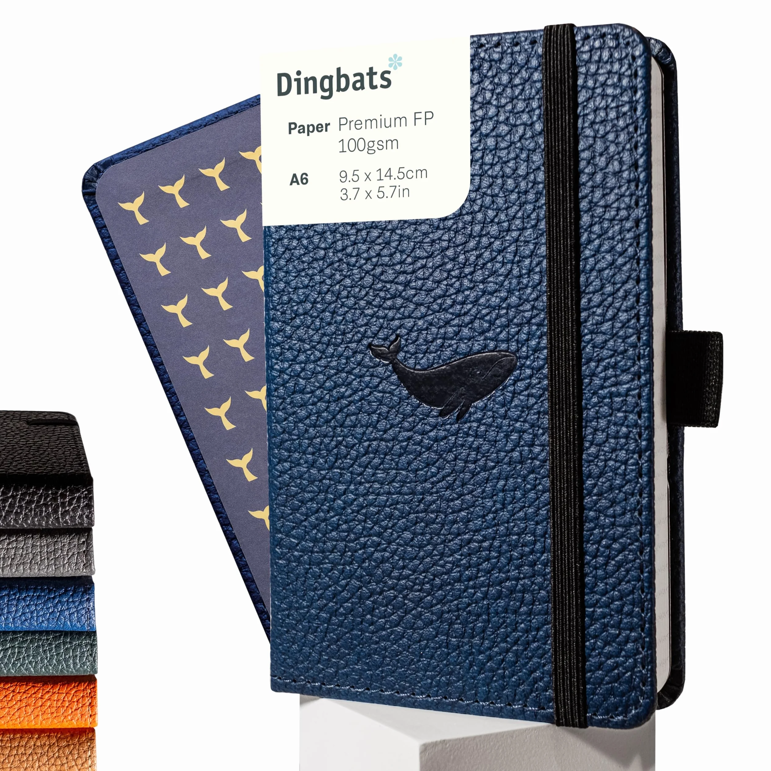 Dingbats* Notitieboekjes - Gelinieerd zaknotitieboek, Blauwe vinvis, A6 - Hardcover - Crème 100gsm inktbestendig papier