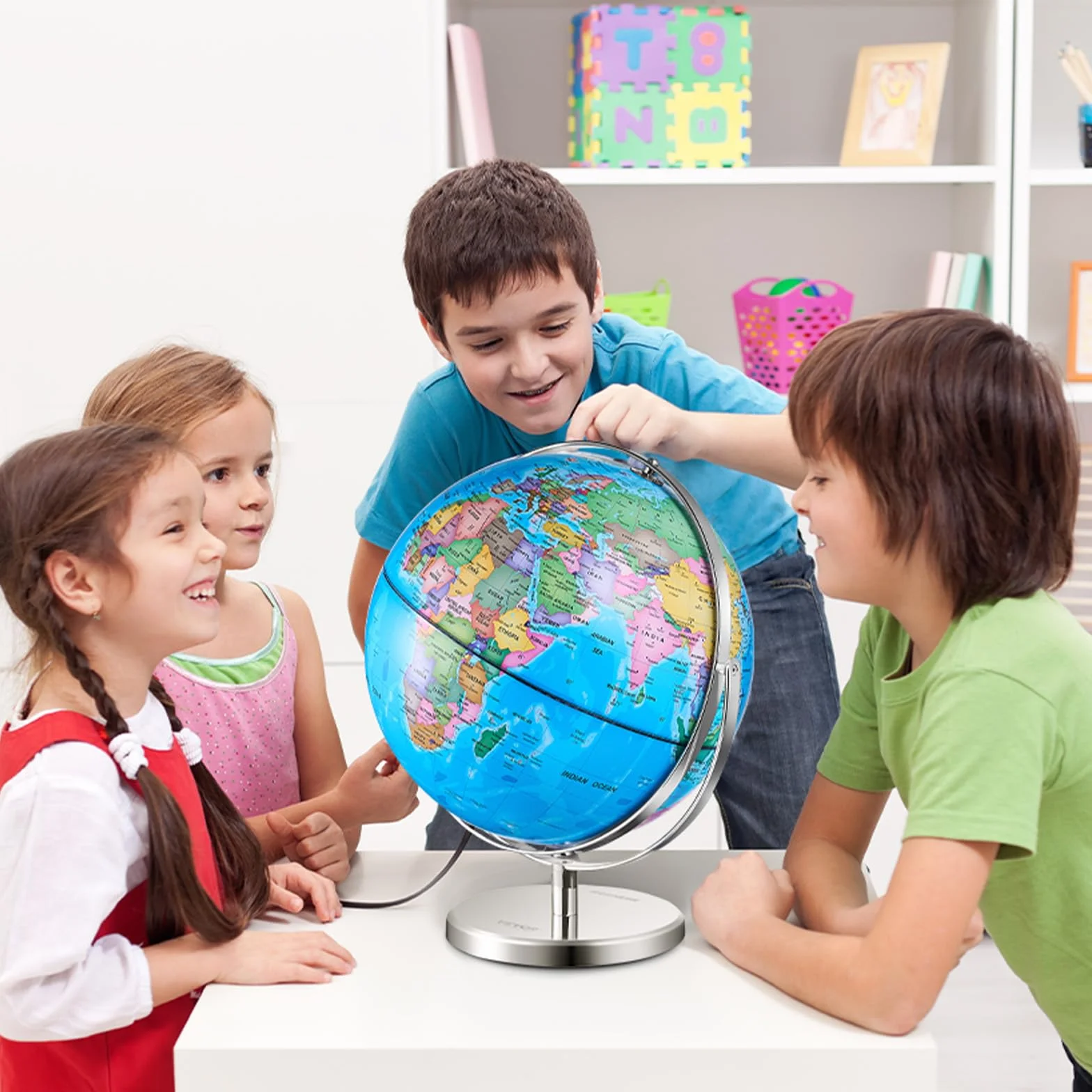 VEVOR Obrotowy Globus Światowy ze Stojakiem 330,2 mm - Edukacyjny Geograficzny z Precyzyjnym Materiałem ABS, Strefą Czasową, Obracający się 720° dla Dzieci, Nauki, Klasy