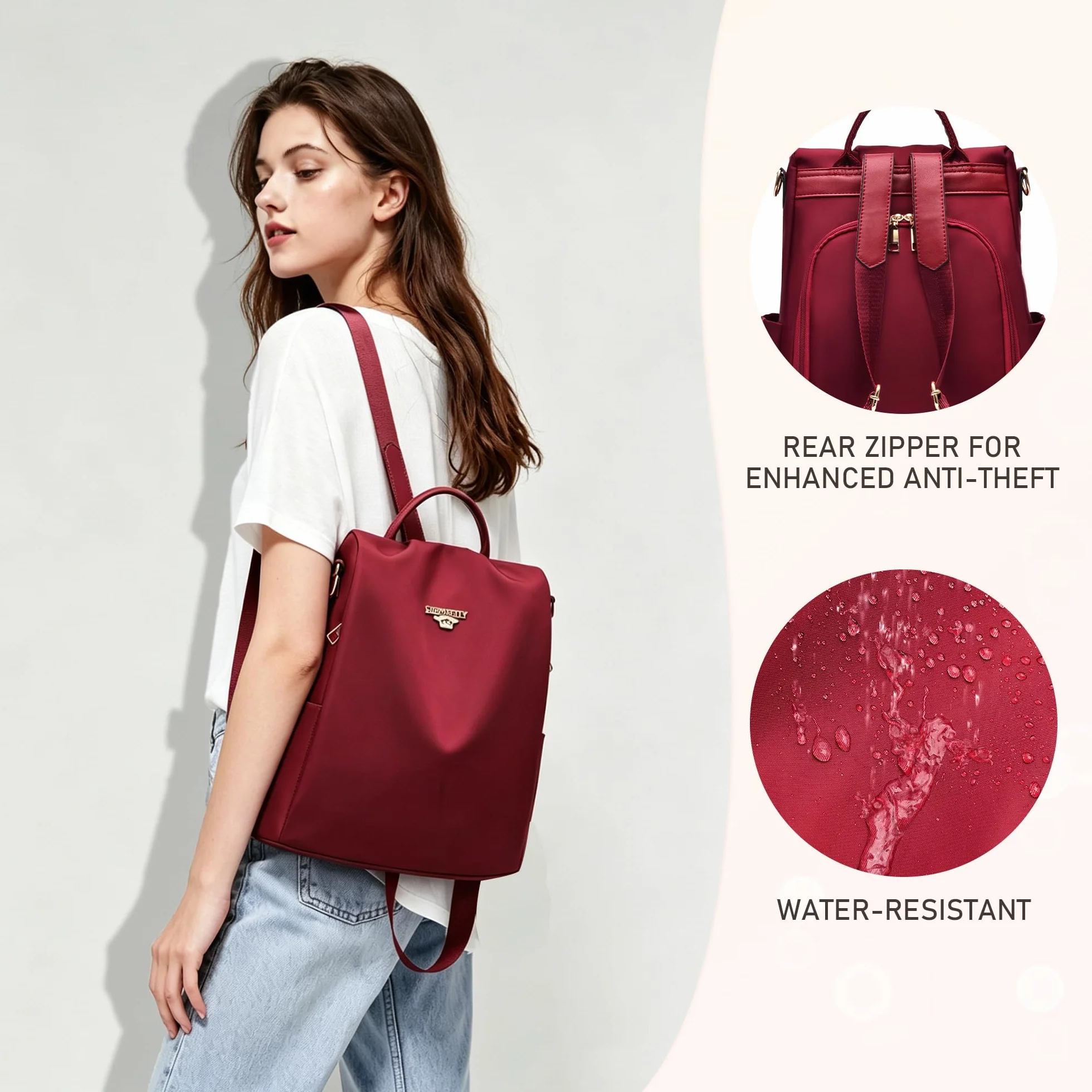 shepretty Plecak antykradzieżowy dla kobiet, 8864czerwony-3, 32 * 14 * 33cm, Praktyczny, prosty, elegancki