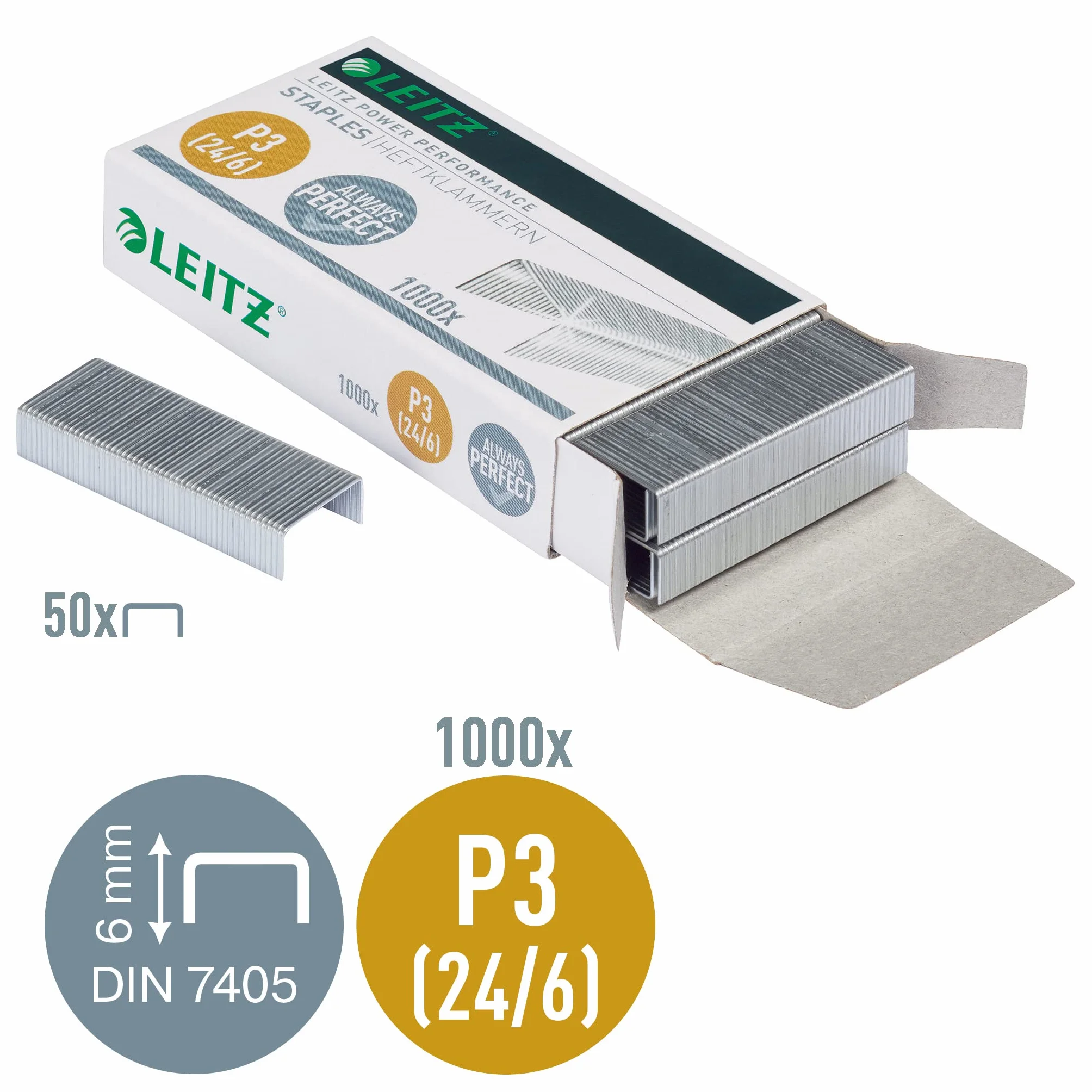 Leitz Power Performance 55700000 Zszywki, Srebrny, 1000 sztuk