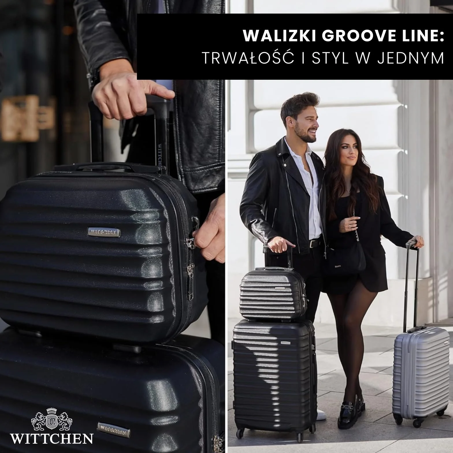 WITTCHEN GROOVE Line Mała walizka Walizka kabinowa Bagaż podręczny Bagaż kabinowy Twardy bagaż ABS Zamek szyfrowy Teleskopowa rączka 4 obrotowe kółka Rozmiar S Czarny