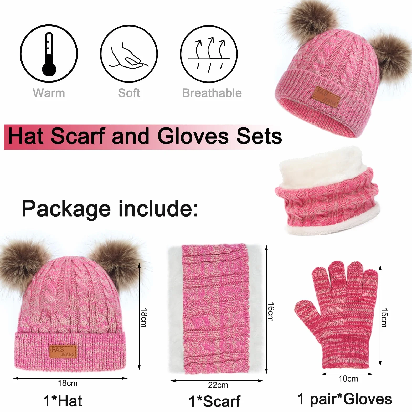 Baynetin Zimowa czapka, szal, rękawiczki, zestaw 3 szt., czapka zimowa, szalik, rękawiczki, ciepła czapka beanie, dla chłopców, rękawiczki okrągłe, zestaw dla dzieci w wieku 2-8 lat