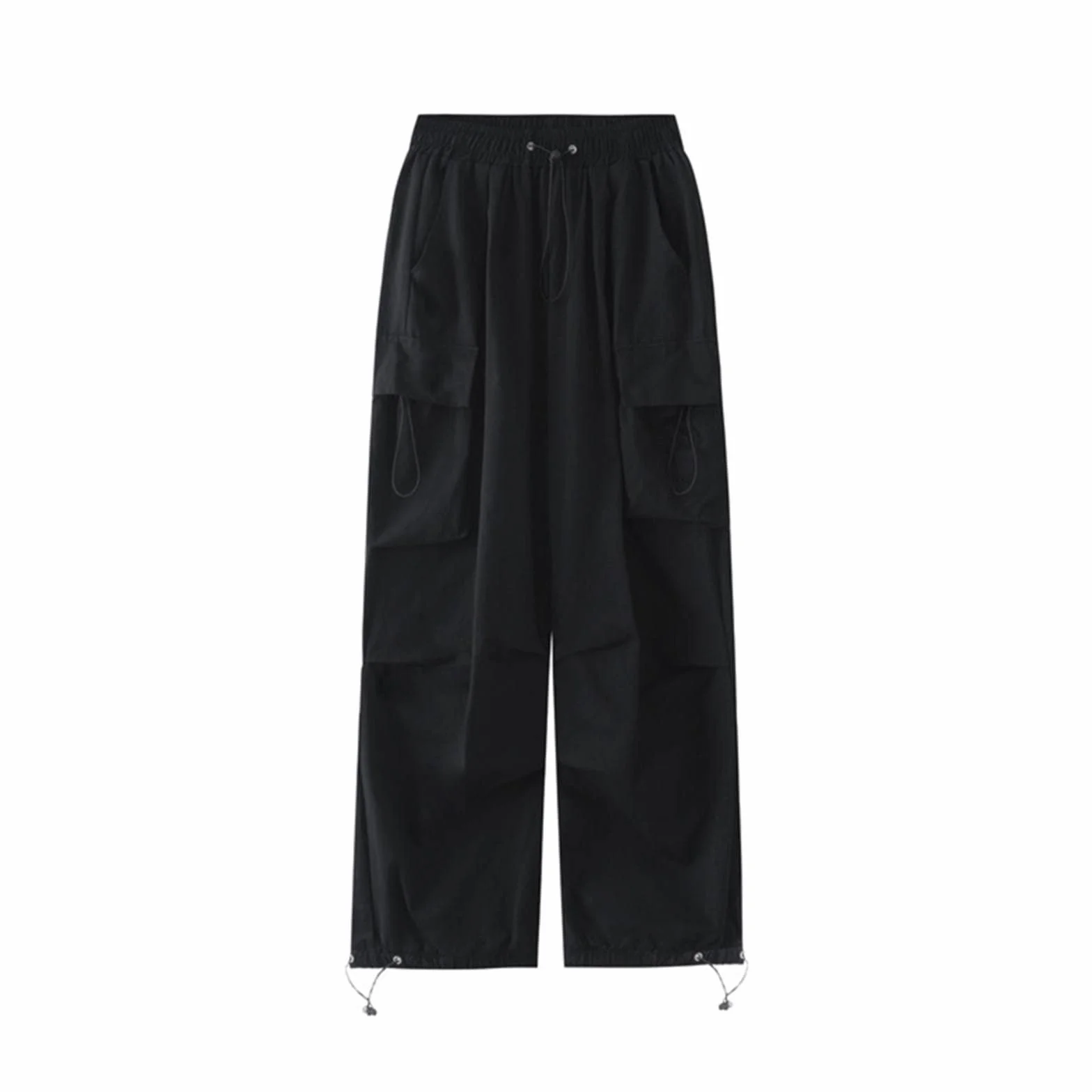 Czarne spodnie damskie luźne spodnie cargo streetwear joggery spodnie dresowe sznurek na co dzień luźne szerokie nogawki
