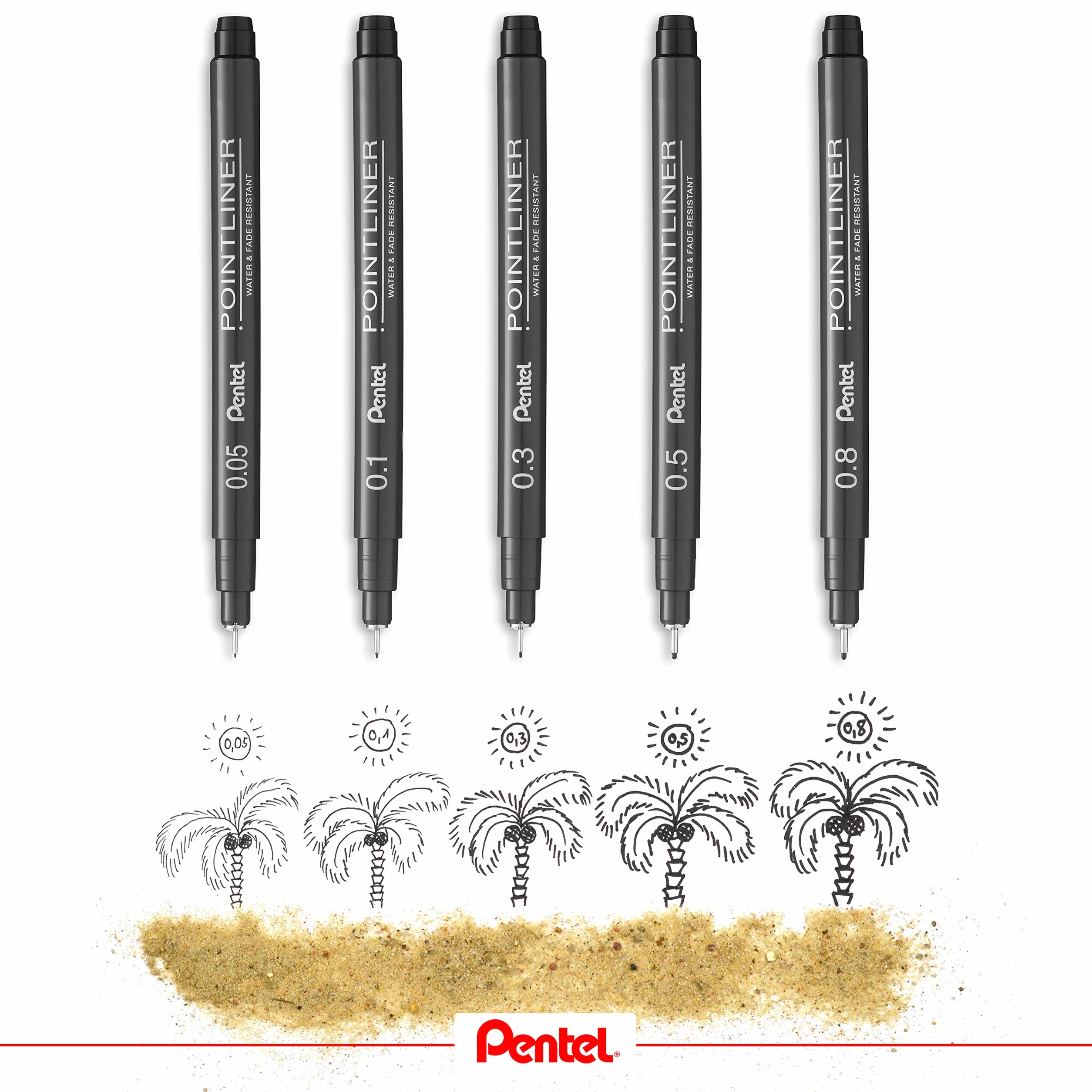 Pentel Pointliner S20P-1A, Fineliner, czarny, wodoodporny i odporny na działanie światła, 0,1 mm