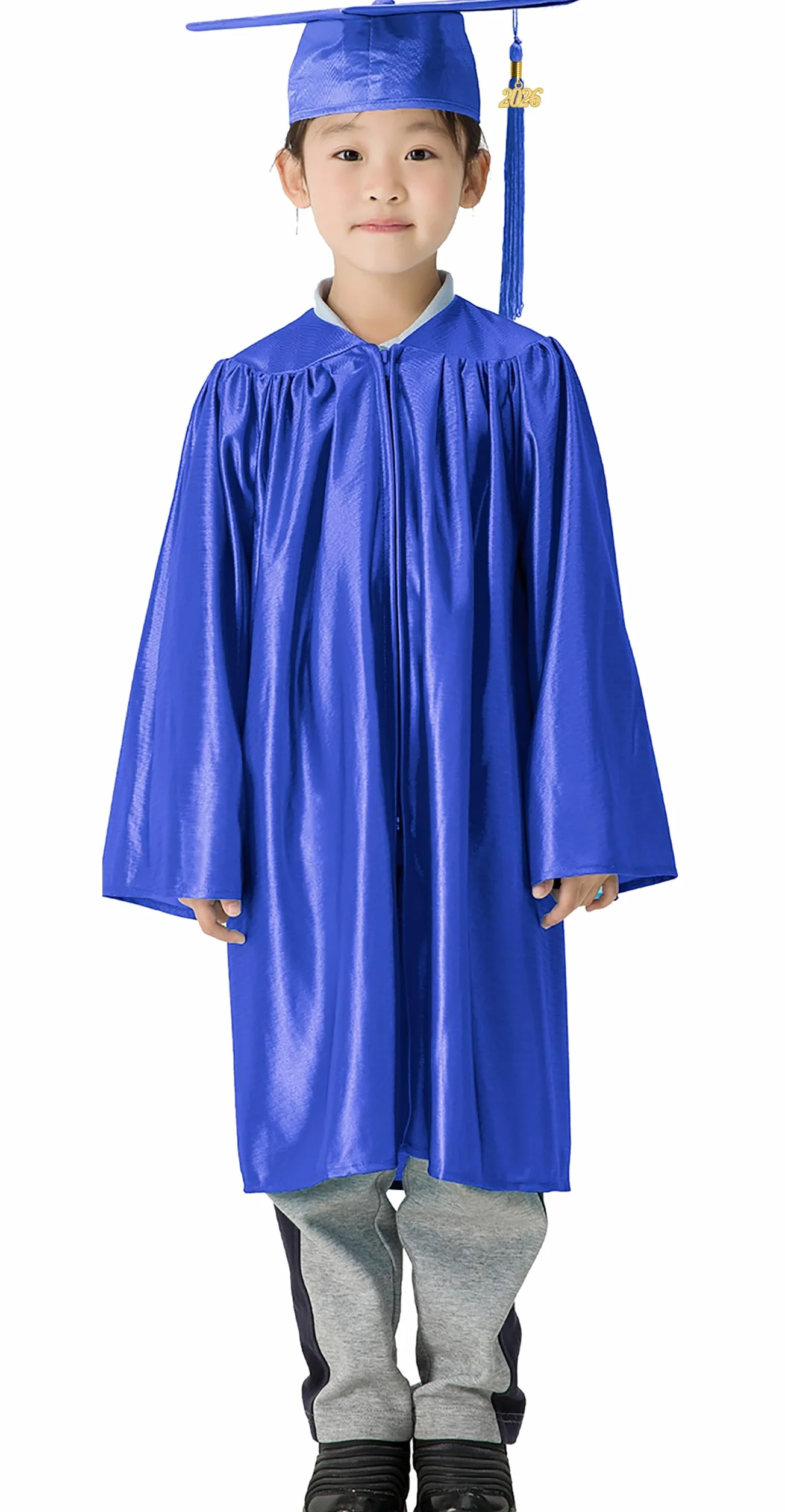 GraduationMall Dziecięcy Talar z Kapeluszem Absolwentów i Frędzlami 2023 do Przedszkola, na Zakończenie Szkoły Królewski Niebieski 30(115-122cm)