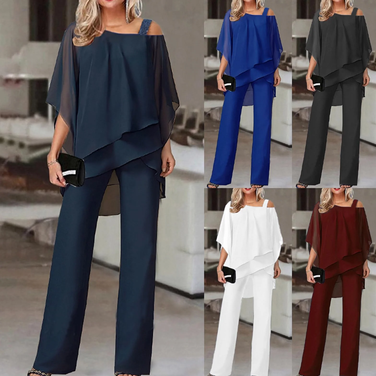 2-częściowy zestaw dla matki panny młodej: spodnie i żakiet, modny strój dla gościa weselnego, elegancka wieczorowa sukienka,Blue1,XXL