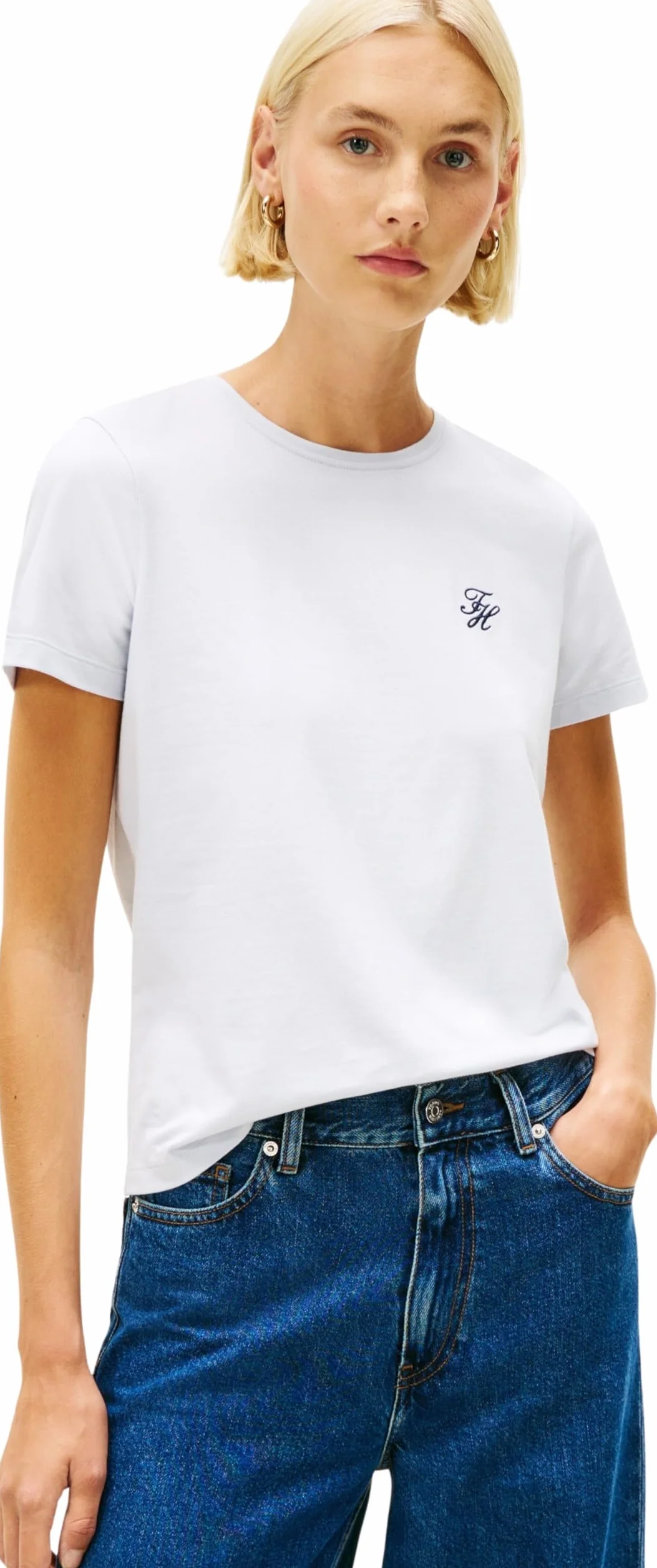 Tommy Hilfiger Damska koszulka TH Script REG C-NK SS TEE WW0WW47809 S/S, niebieska (Morning Sky Blue), S, Niebieski (Morning Sky Blue), S