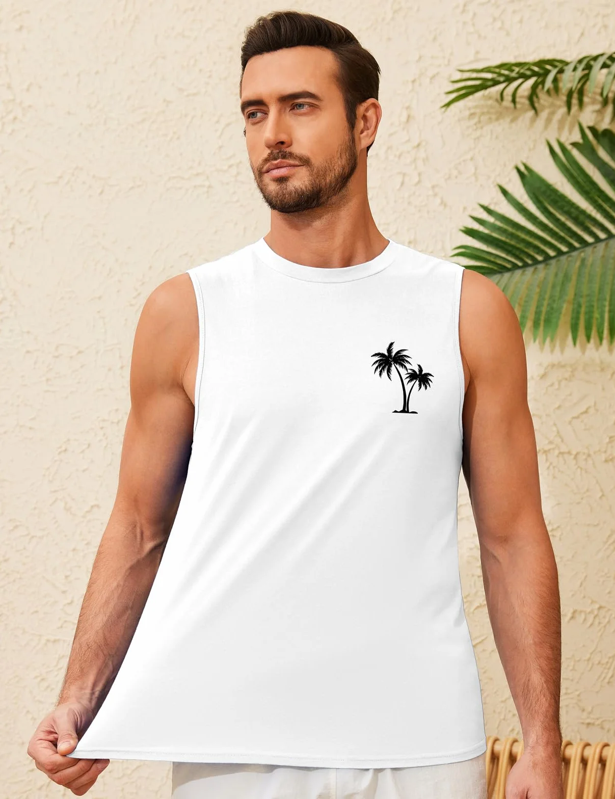 UMIPUBO Męska koszulka bez rękawów koszulka z okrągłym dekoltem nadruk tank top lato palma plaża wakacje męski na co dzień luźny lekki top