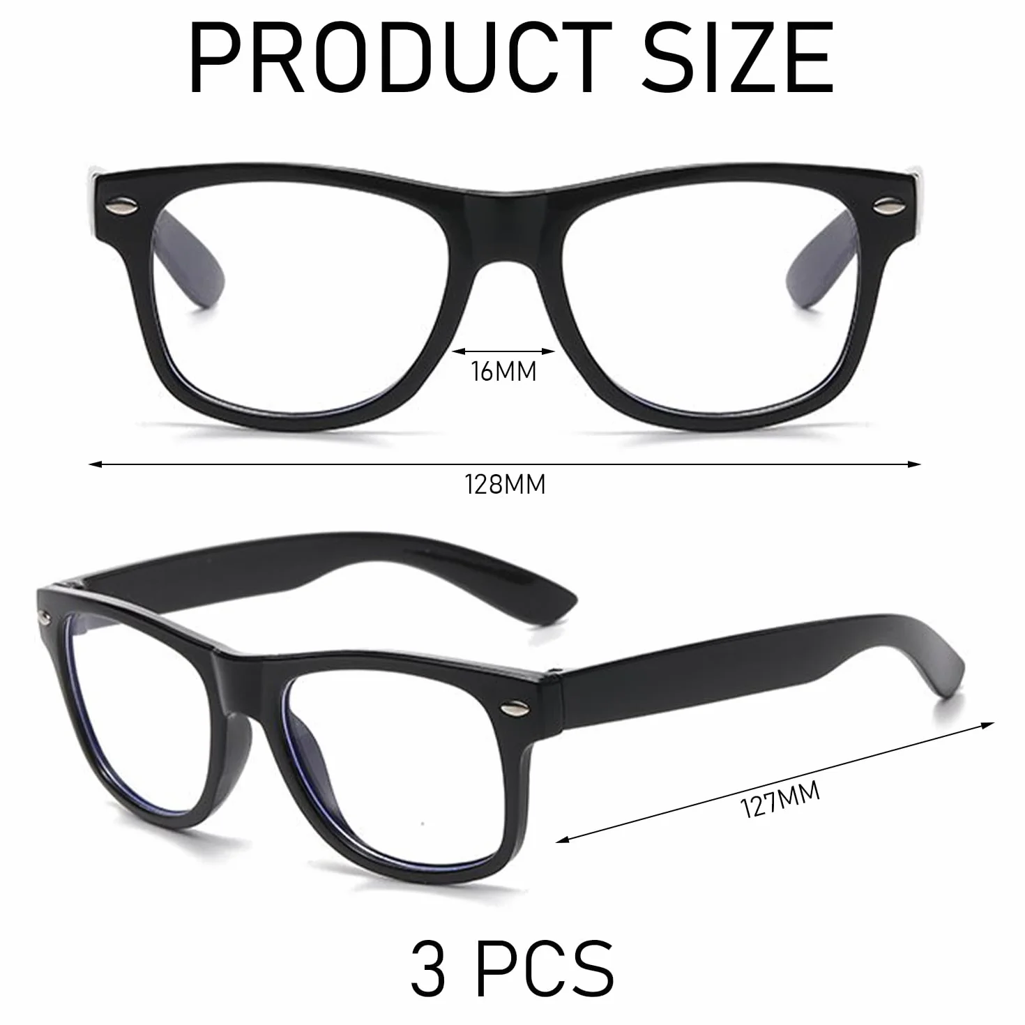 SLEEKEE 3 Czarne Okulary Dziecięce, Klasyczne i Trwałe, Retro Nostalgiczne, Odpowiednie Do Szkoły i Na Co Dzień