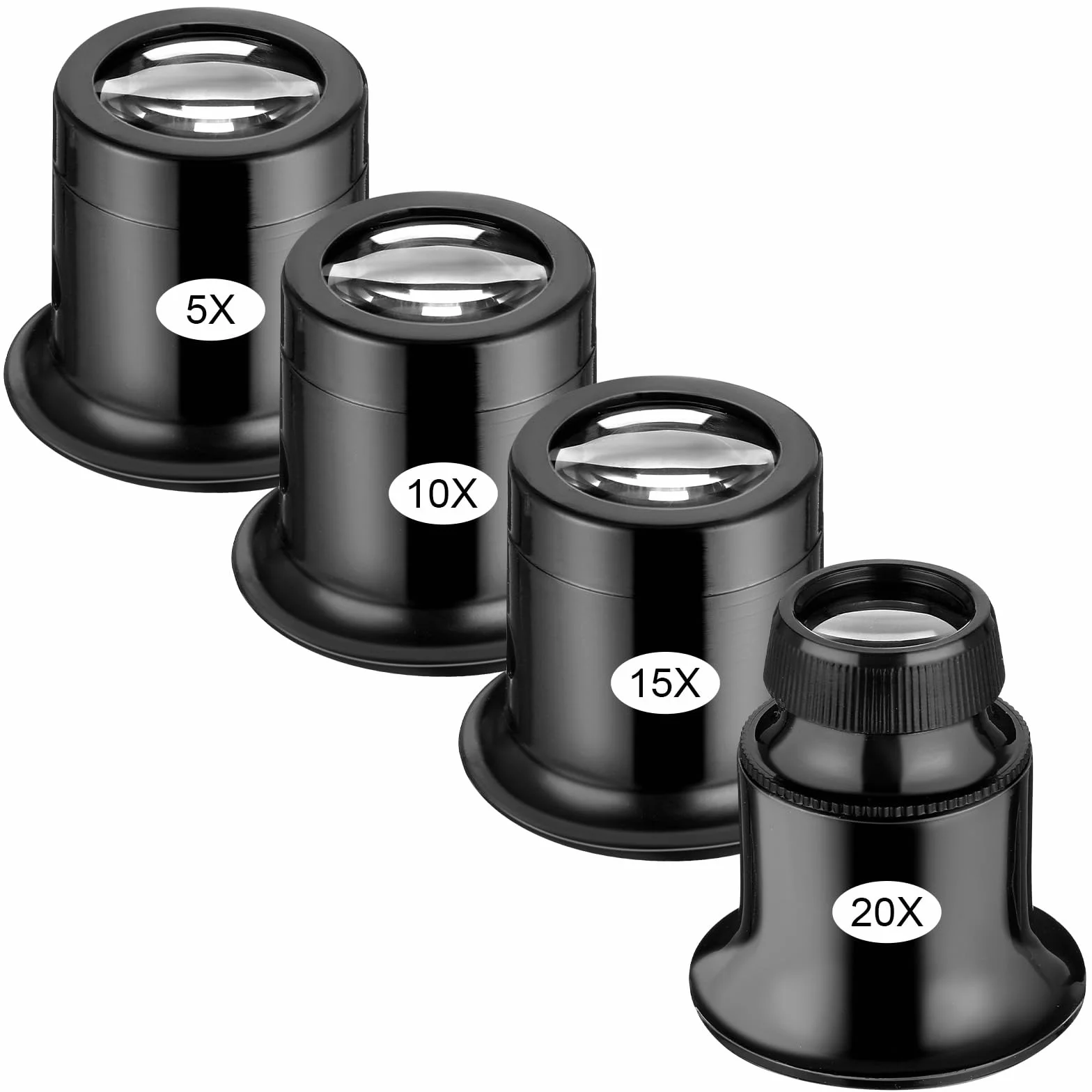 4 sztuki lupa jubilerska zegarmistrzowska 5x/10x/15x/20x lupa do biżuterii, kamieni szlachetnych, monet, diamentów, znaczków, zegarków, hobby, elektryka, szycia, szkło powiększające, szkło z pętelką