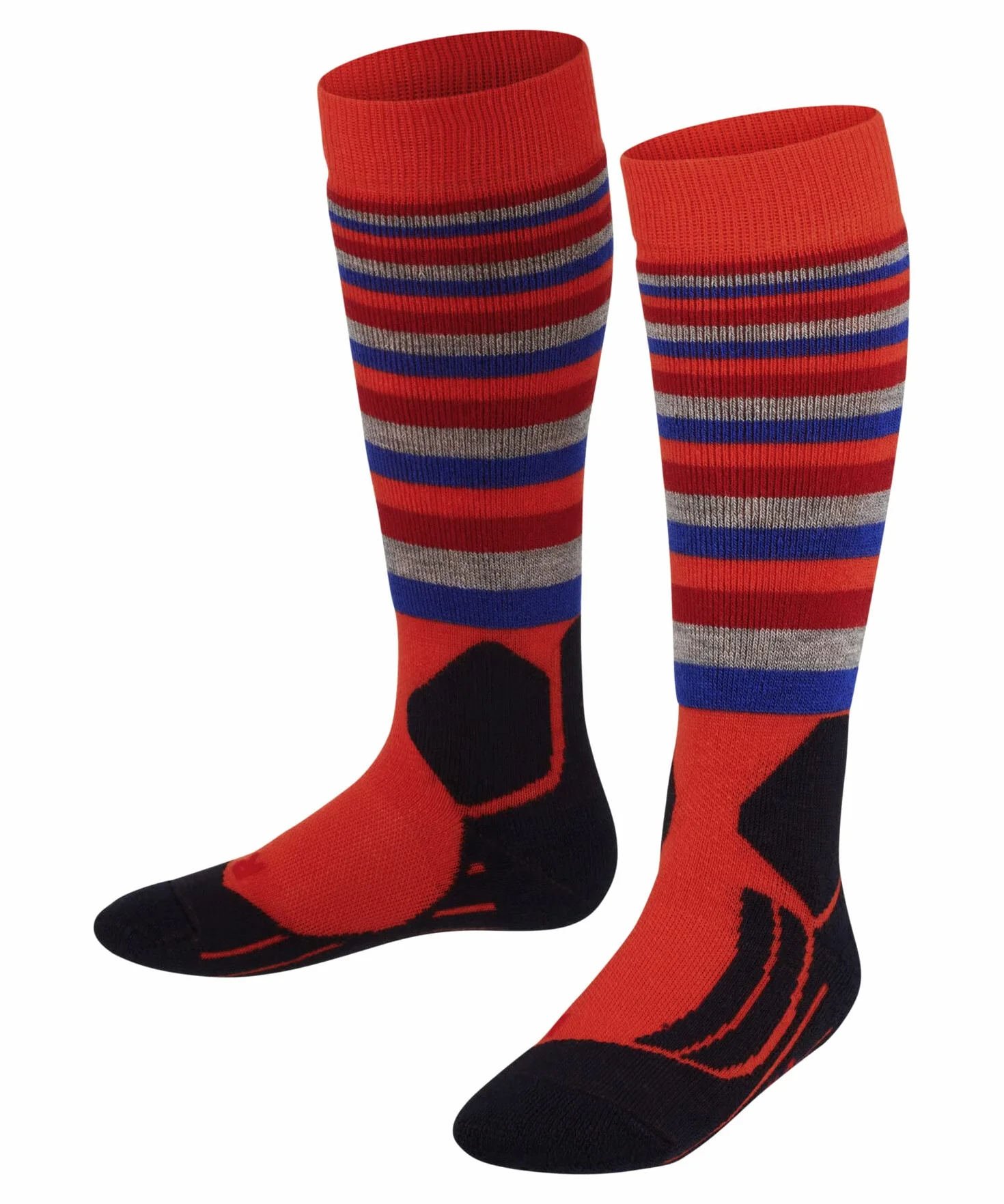 FALKE Uniseks - dzieci Skarpety narciarskie SK2 Intermediate Stripes K Kh Wełna ciepłe grube 1 Para, Pomarańczowy Samba Orange 8182, 35-38