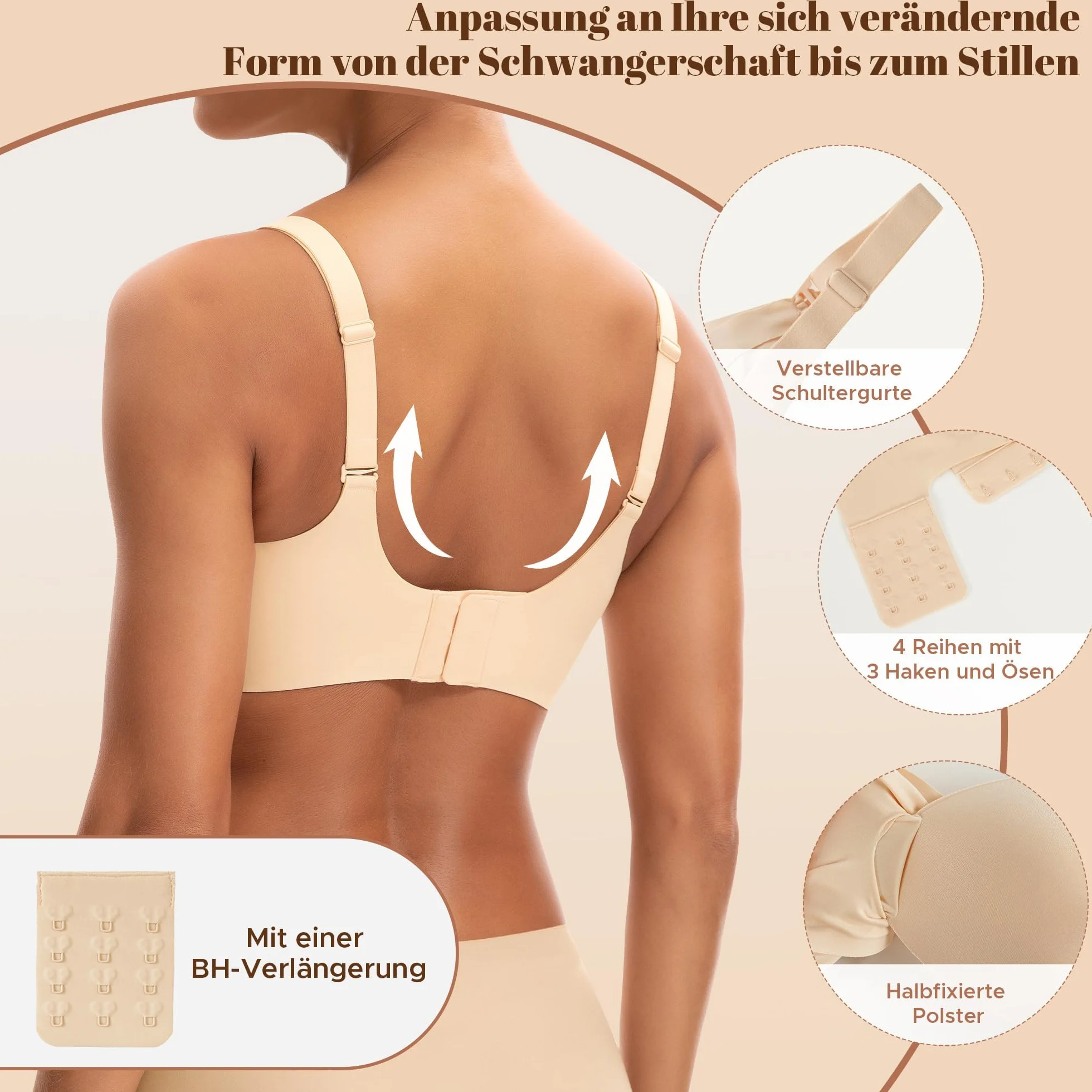 INNERSY Biustonosz do karmienia bez fiszbinów, bezszwowy, dla kobiet w ciąży, wygodny z dodatkowym przedłużeniem biustonosza