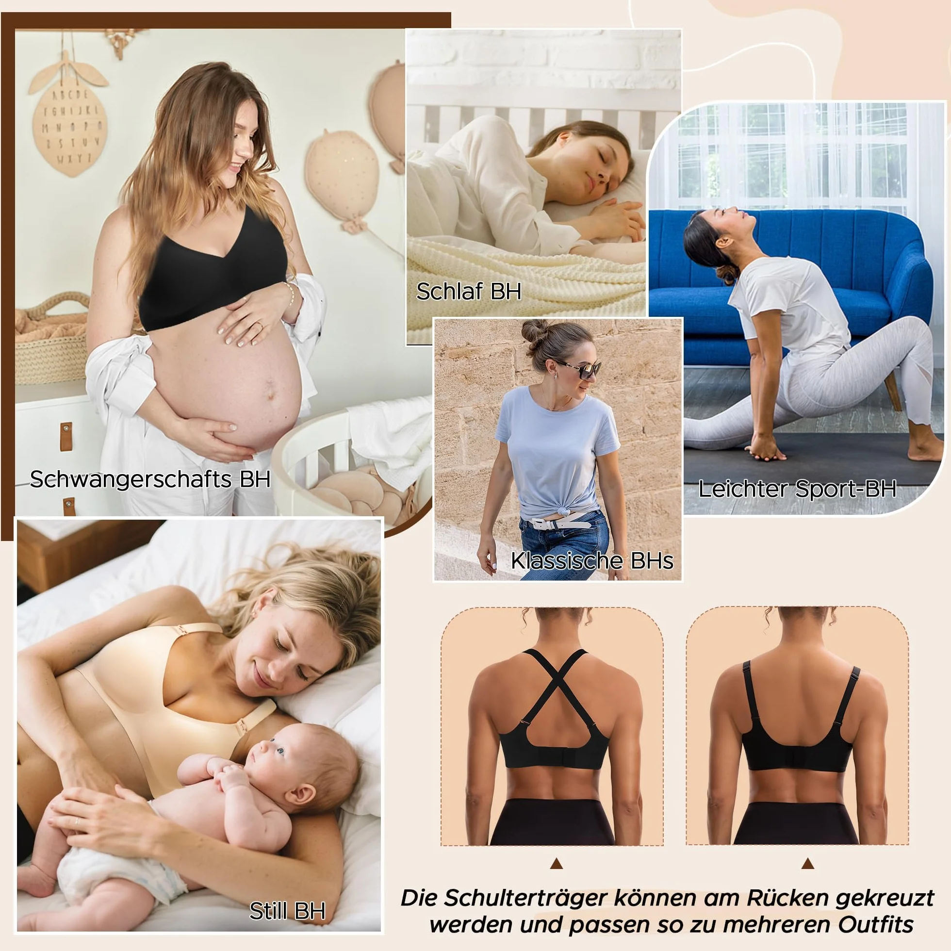 INNERSY Biustonosz do karmienia bez fiszbinów, bezszwowy, dla kobiet w ciąży, wygodny z dodatkowym przedłużeniem biustonosza