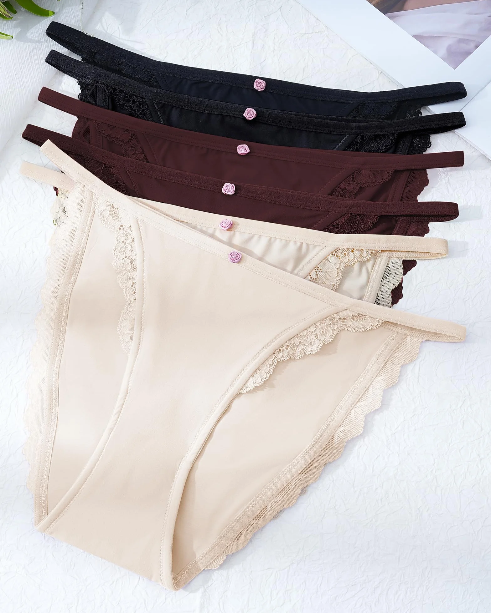 Levao Majtki damskie bawełniane brazylijskie figi koronkowe figi Hipster stringi damskie bezszwowe niewidoczne miękkie i wygodne bikini zestaw 6 sztuk, S-XL