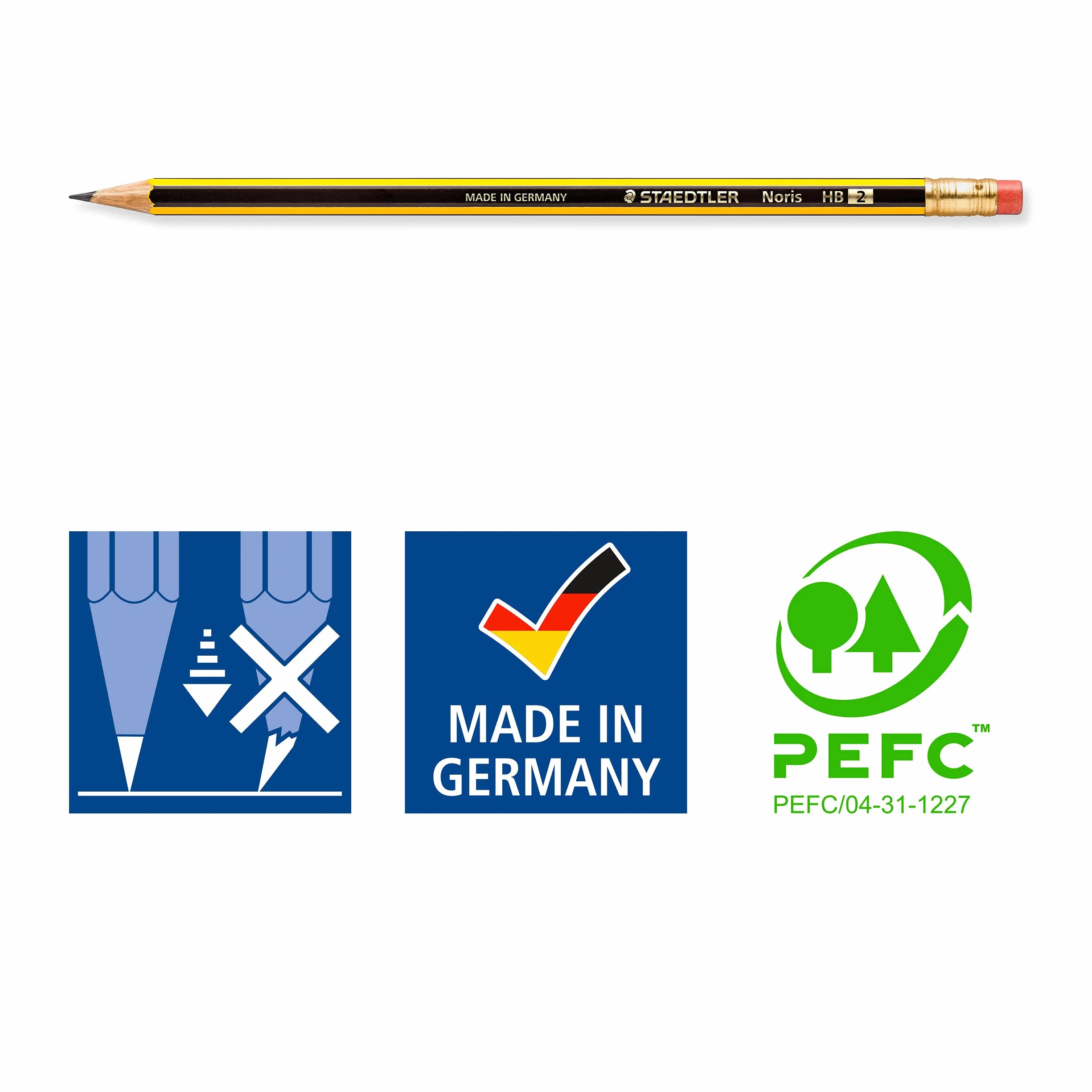 STAEDTLER 122-2 BK10 Noris ołówek (HB, sześciokątny, z gumką, zestaw 10 niezwykle odpornych na złamania ołówków, wysoka jakość, wyprodukowano w Niemczech, sprawdzony klasyk)