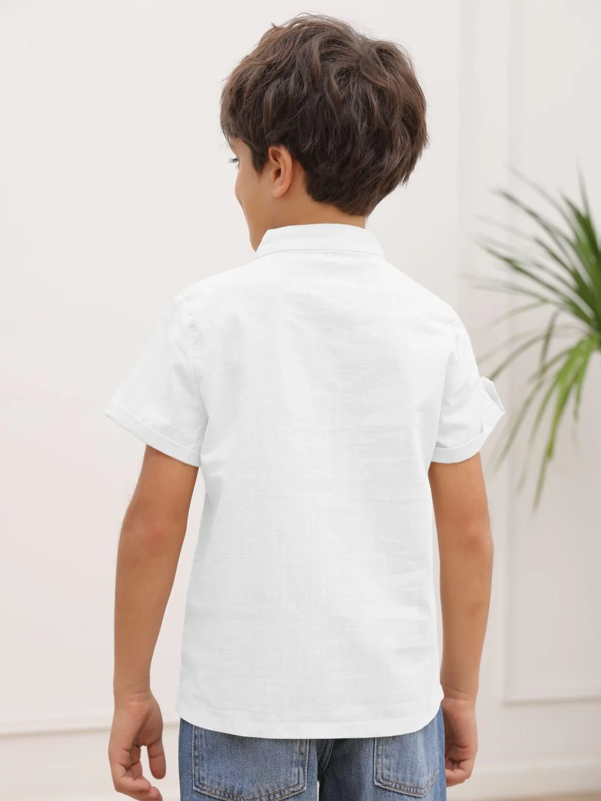 Haloumoning Chłopięca koszula z krótkim rękawem Henley Shirt Button Up bawełna topy casualowa koszula z kieszenią na piersi