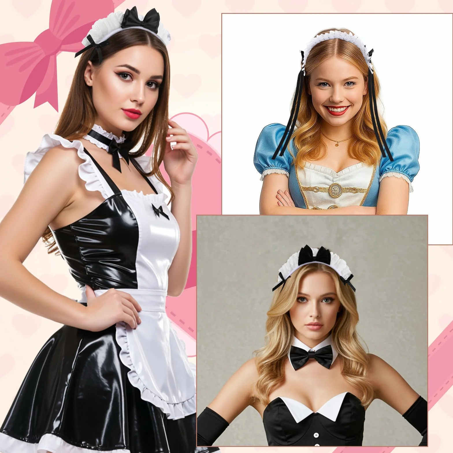 opaska na czoło, koronkowa, czarna, dla kobiet, pokojówek, anime, cosplay, nakrycie głowy z kokardką, modne opaski na czoło, ozdoba do włosów dla kobiet, dziewcząt, cosplay, na imprezę