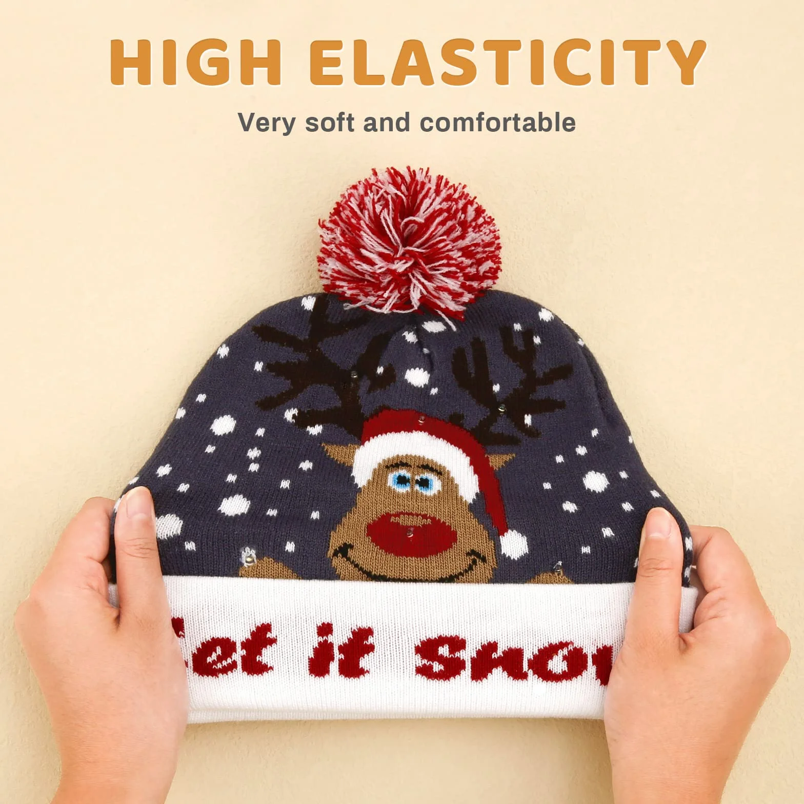 Diealles Shine Czapka bożonarodzeniowa ze światłem LED, lekka miękka czapka beanie, ciepła czapka zimowa, czapka z dzianiny Xmas dla kobiet i mężczyzn, dzieci (REH), czerwony, M